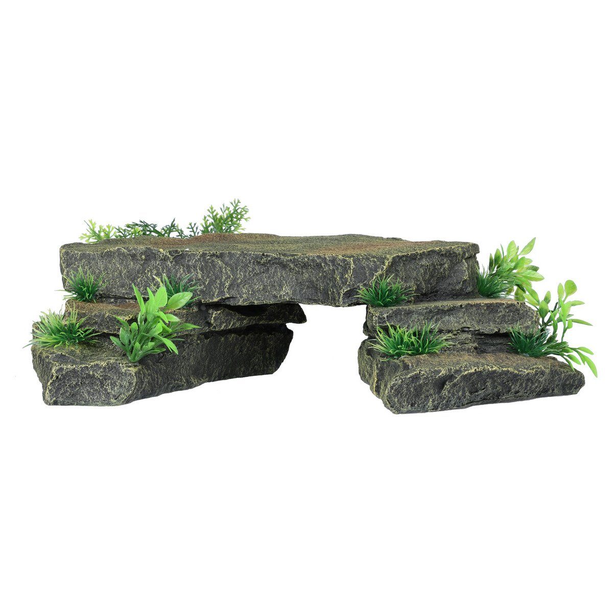 Aquariendeko Aquariumdekoration Schieferbrücke mit Pflanzen
