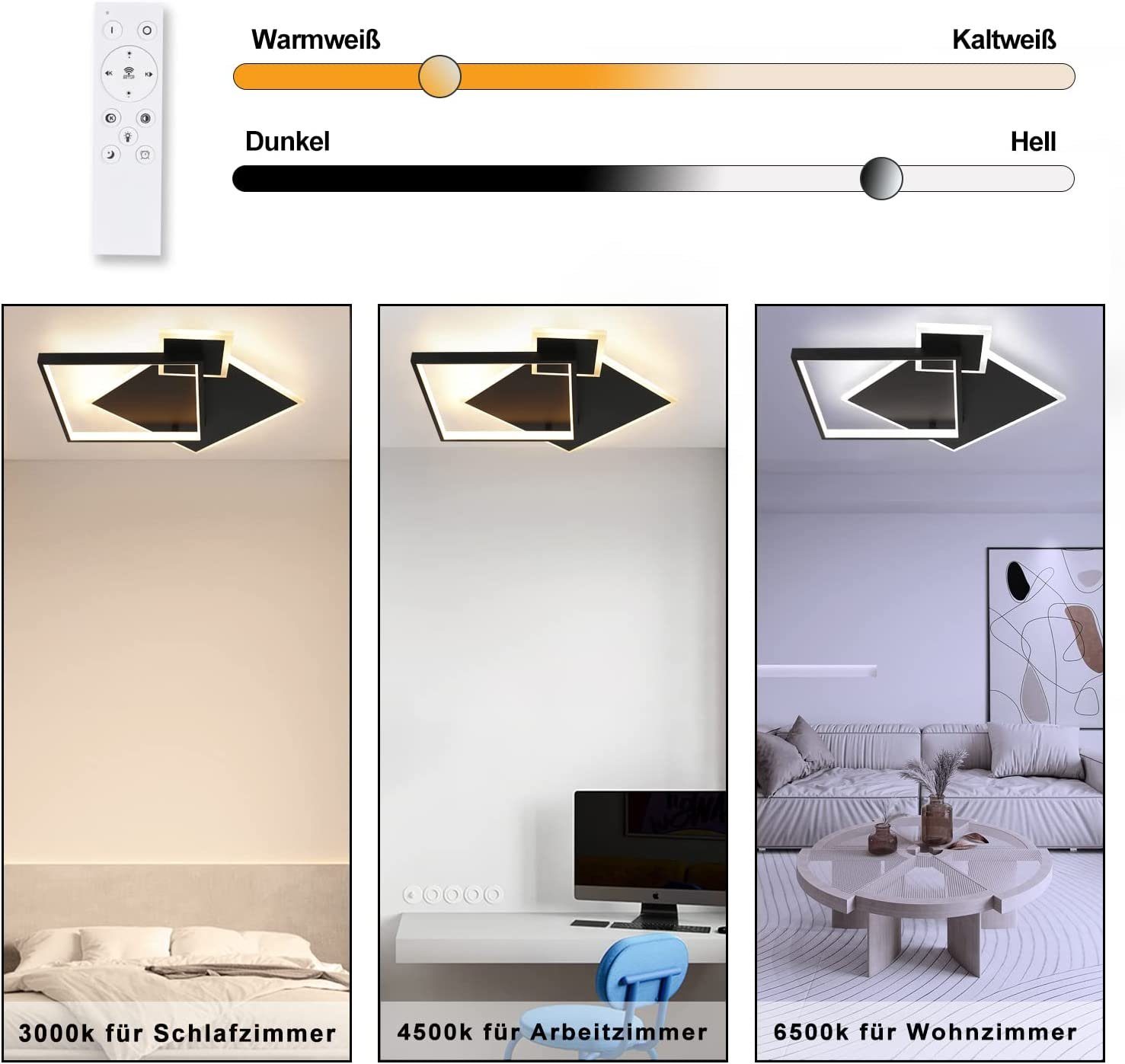 Nettlife Deckenleuchte Dimmbar Wohnzimmerlampe 50W aus Metall, LED fest integriert, Kaltweiß Neutralweiß Warmweiß, Esszimmer Küche Jugendzimmer Schlafzimmer – Bild 5 von 5