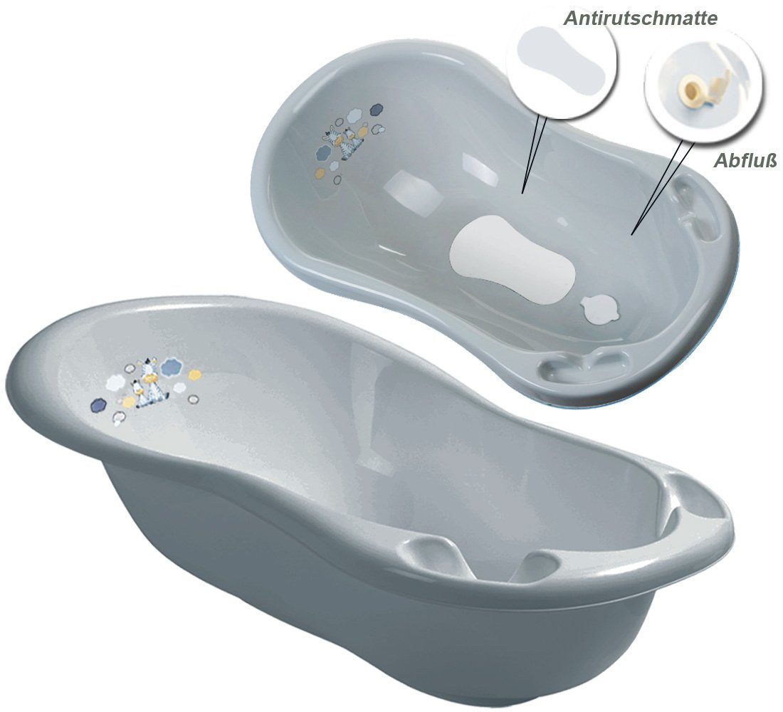 Maltex Babybadewanne 5 WINDELEIMER AUFSATZ SET Teile + - 5 WC - tlg), BADESITZ Zebra Wanne cm, = WANNE + + Baby 84 - TÖPFCHEN (Premium.set Badeset Grau 