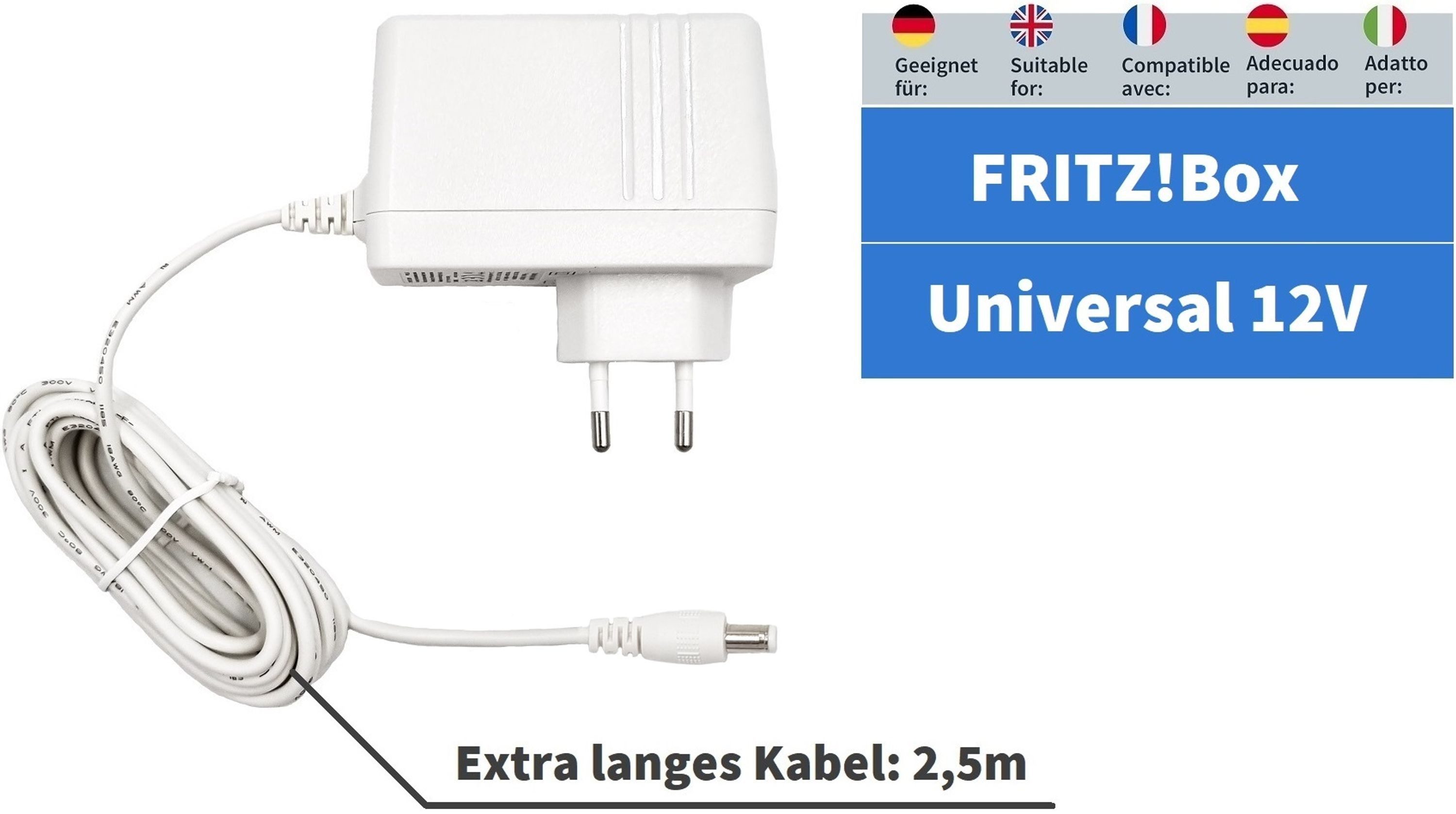 GEQUDIO Steckernetzteil (Universal Netzteil / Hohe Leistungsfähigkeit / 250 cm Anschlusskabel)