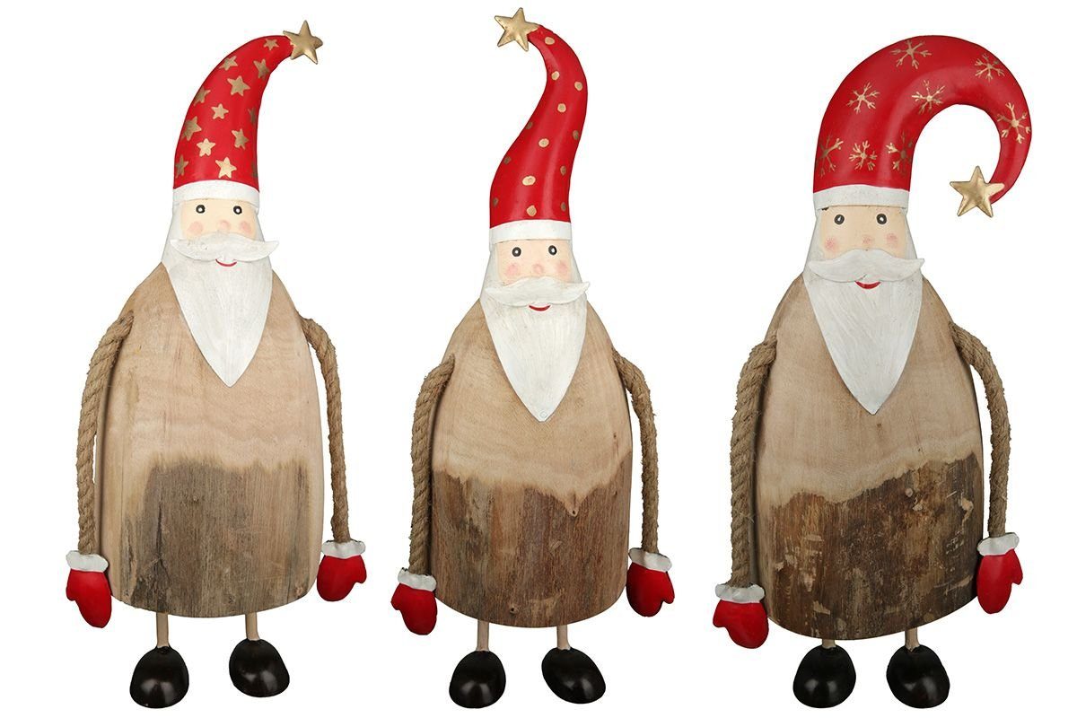 GILDE Dekoobjekt 6er Set Holz Santa 'Noel' - Charmante Weihnachtsfiguren aus Eukalyptus