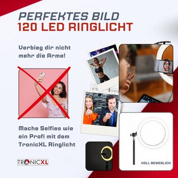 TronicXL Ringlicht 120 LED XL Ring Light für Stativ TikTok Twitch Streamer Lampe Licht, Passt an Smartphone, Stative