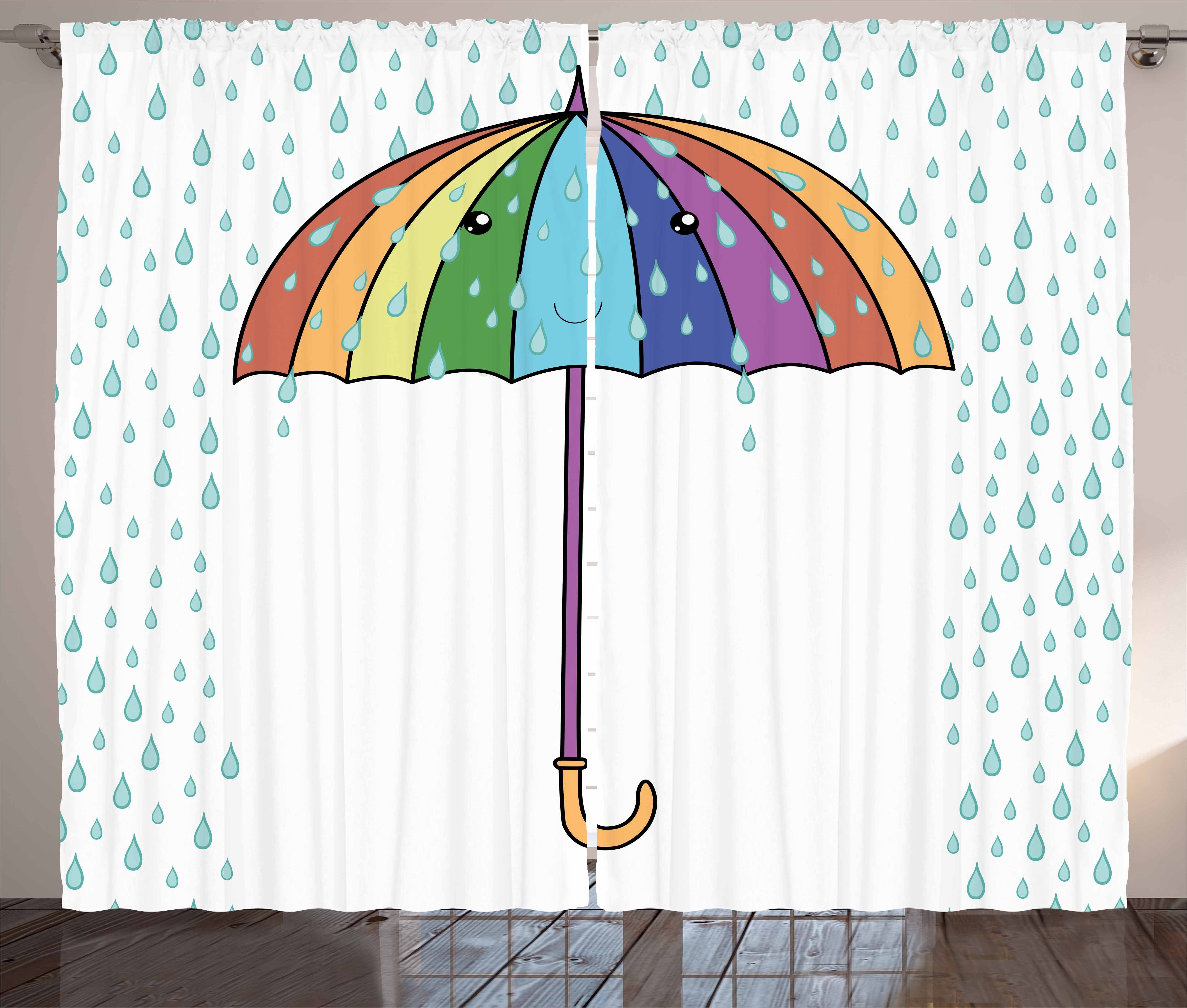 Gardine Schlafzimmer Kräuselband Vorhang mit Schlaufen und Haken, Abakuhaus, Regen Karikatur-Regenschirm Regen