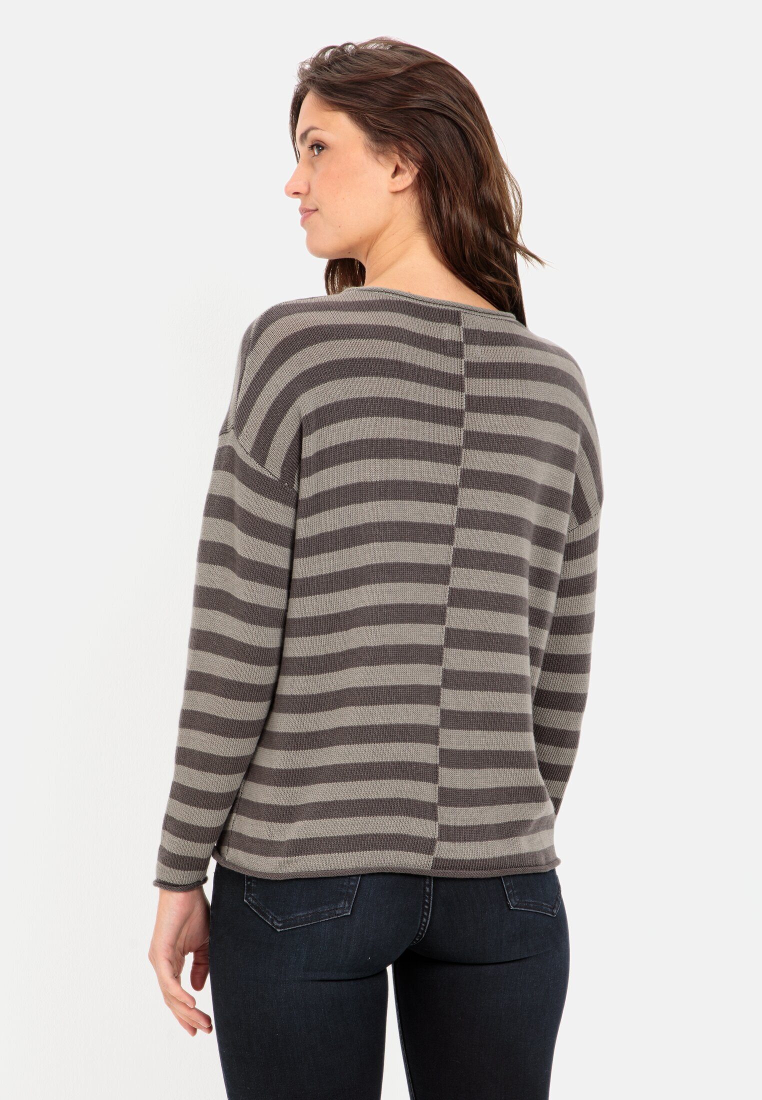 camel active Strickpullover Strickpullover mit Streifenmuster Langarm Markenlabel
