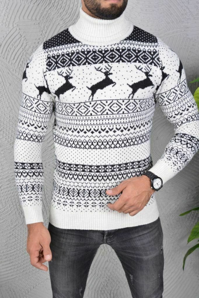 Megaman Jeans Rollkragenpullover Herren Norweger Weihnachten Retro Rollkragenpullover