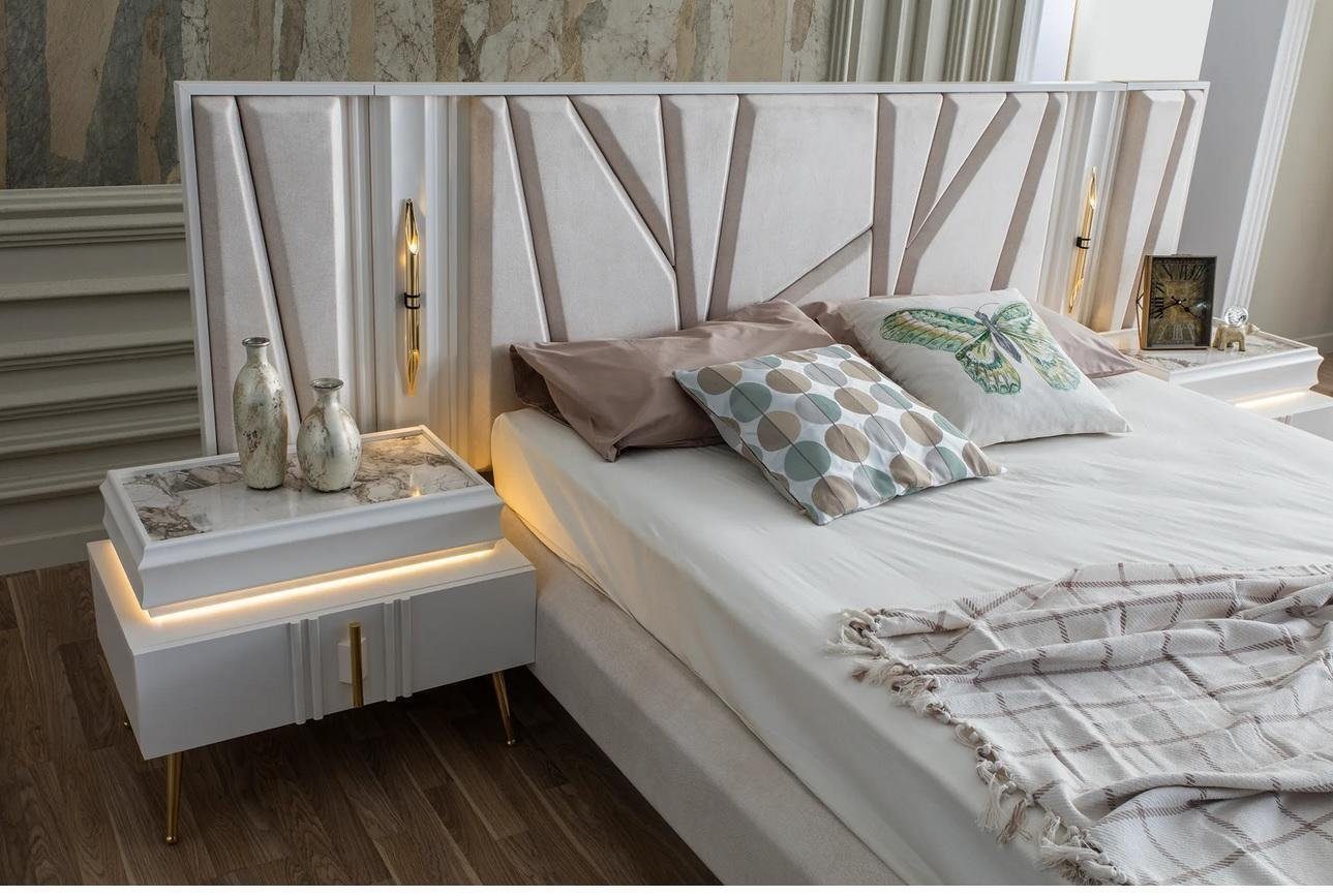 in (3-St., Set Schlafzimmer + Bett Bett Made Europa Luxus Modern, Komplettes Nachttische Schlafzimmer-Set 2x +2x 1x Nachttische), 3tlg. JVmoebel
