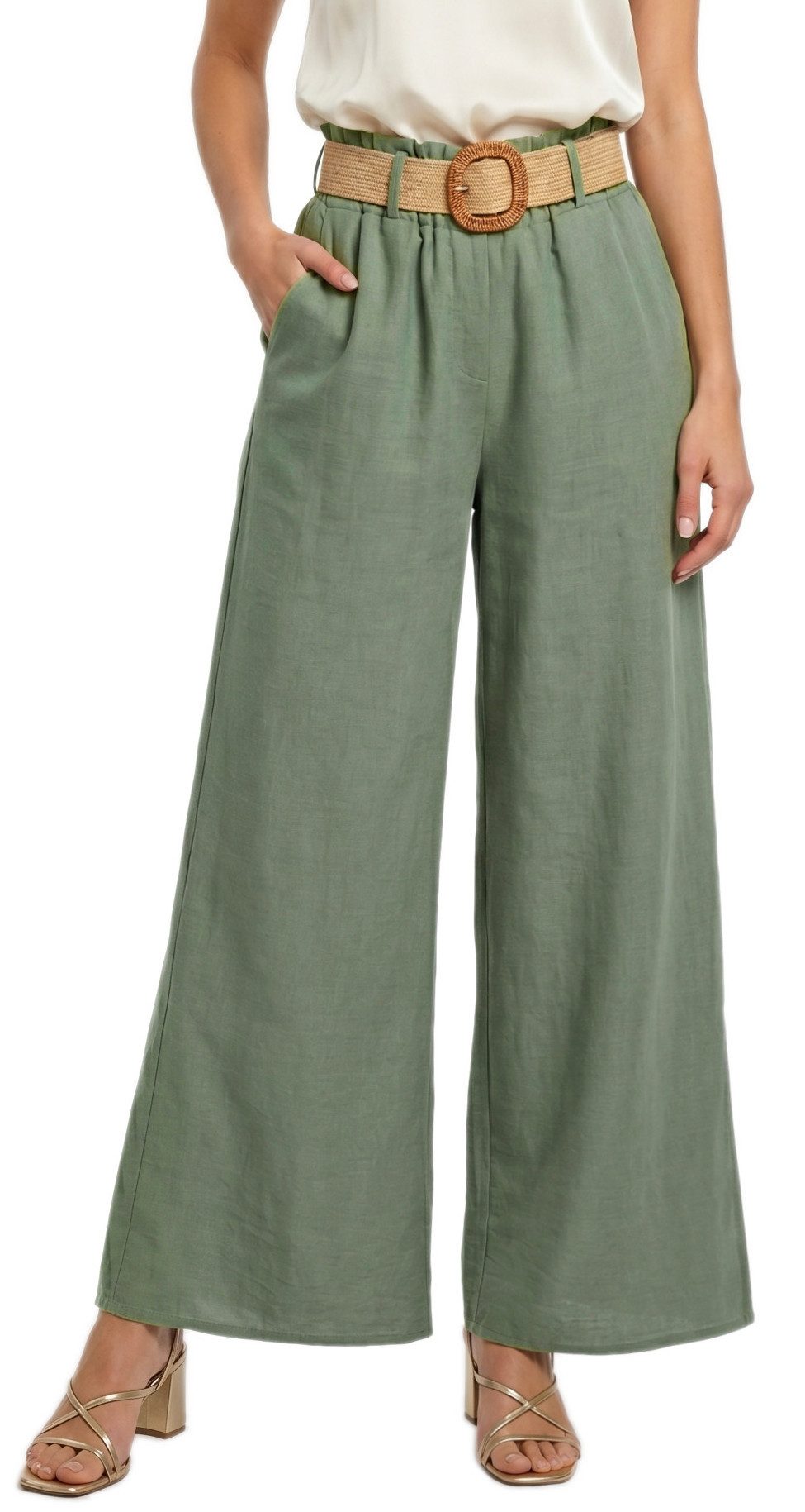 dy_mode Palazzohose Damen High Waist Palazzohose Weitbein Hose Schlupfhose Sommer Strand in Unifarbe, High Waist, mit elastischem Bund