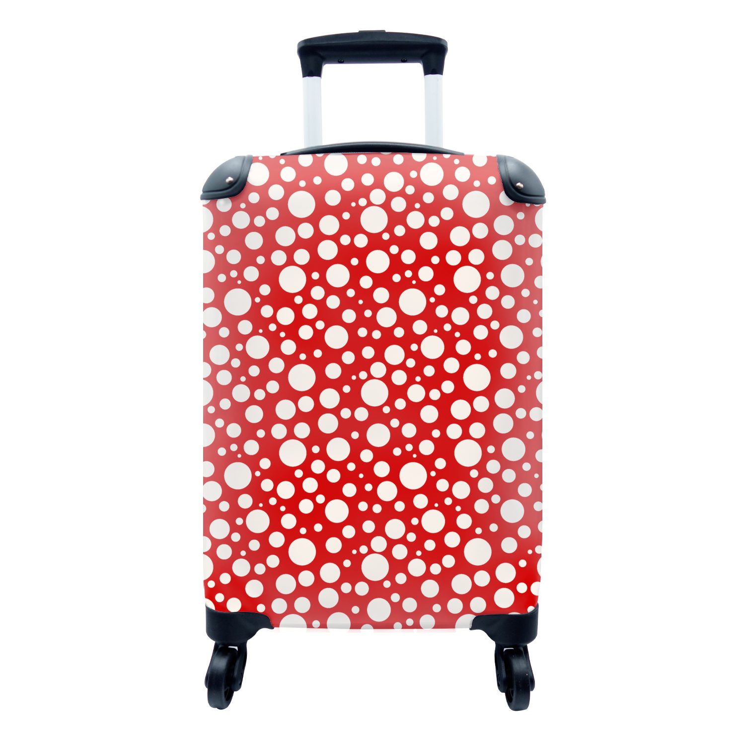 MuchoWow Handgepäckkoffer Seifenblasen - Rot - Punkte - Muster, 4 Rollen, Reisetasche mit rollen, Handgepäck für Ferien, Trolley, Reisekoffer