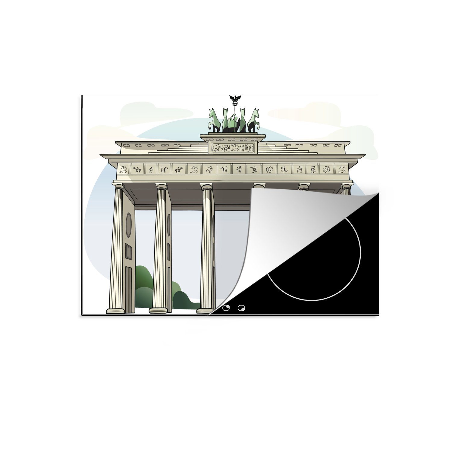 MuchoWow Herdblende-/Abdeckplatte Illustration des Brandenburger Tors in Berlin, Vinyl, (1 tlg), 70x52 cm, Mobile Arbeitsfläche nutzbar, Ceranfeldabdeckung
