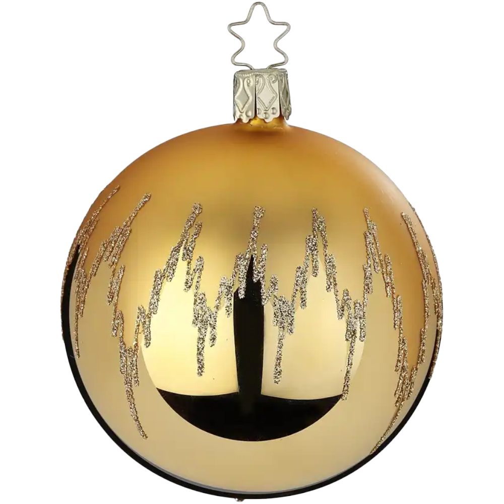 INGE-GLAS® Weihnachtsbaumkugel Christbaumkugel Festtagsfreude golden glänzend Ø 8cm Inge-Glas (1 St), mundgeblasen, handbemalt