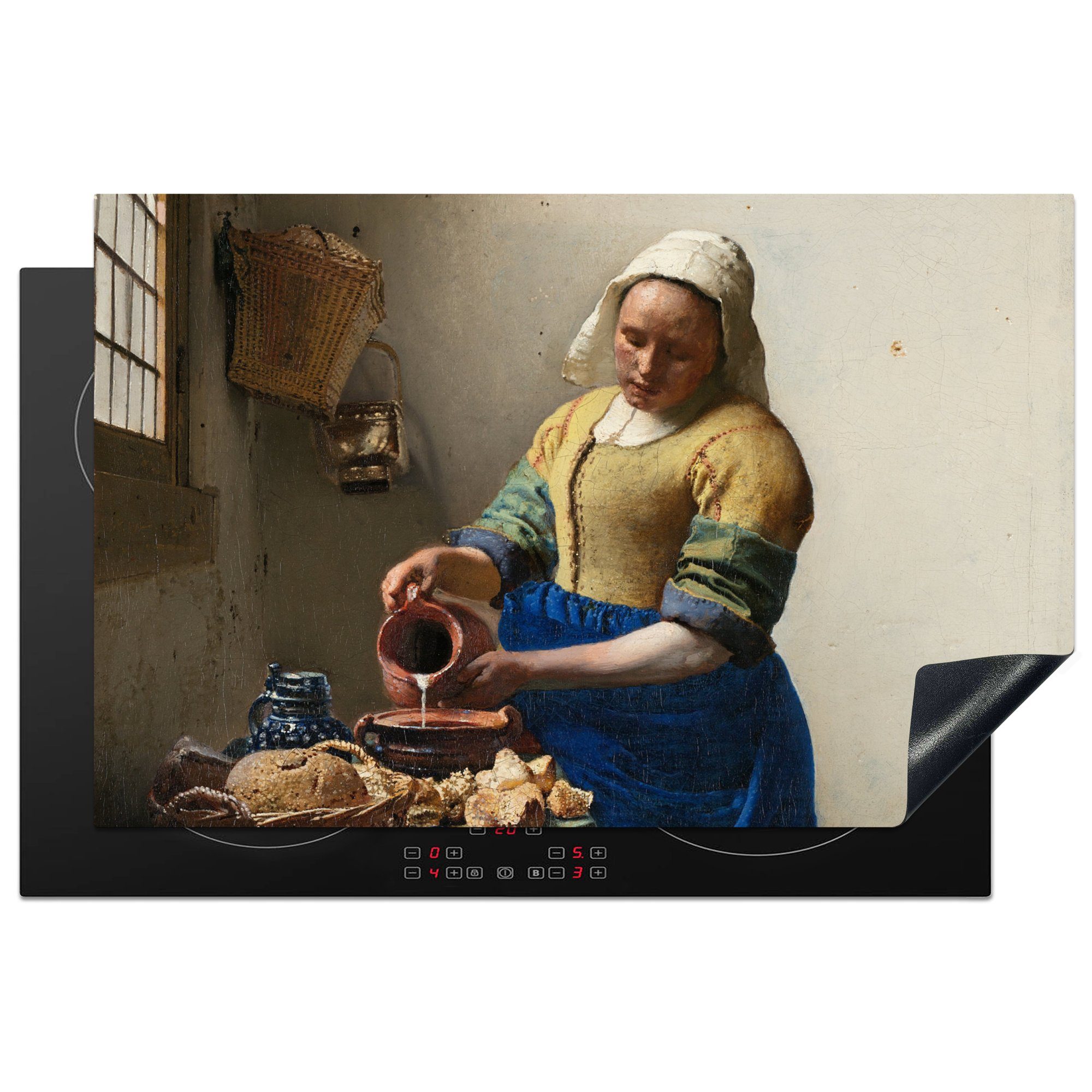 MuchoWow Herdblende-/Abdeckplatte Das Milchmädchen - Johannes Vermeer, Vinyl, (1 tlg), 81x52 cm, Induktionskochfeld Schutz für die küche, Ceranfeldabdeckung