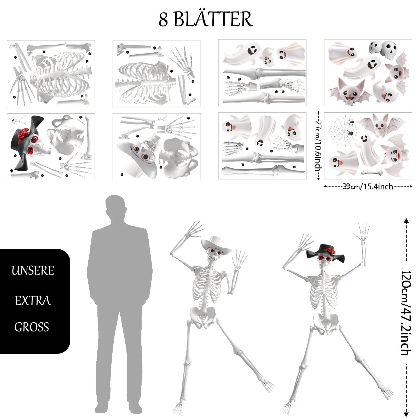CLTYQ Fensterbild Dekohänger Halloween Fensteraufkleber, Skelett günstig online kaufen