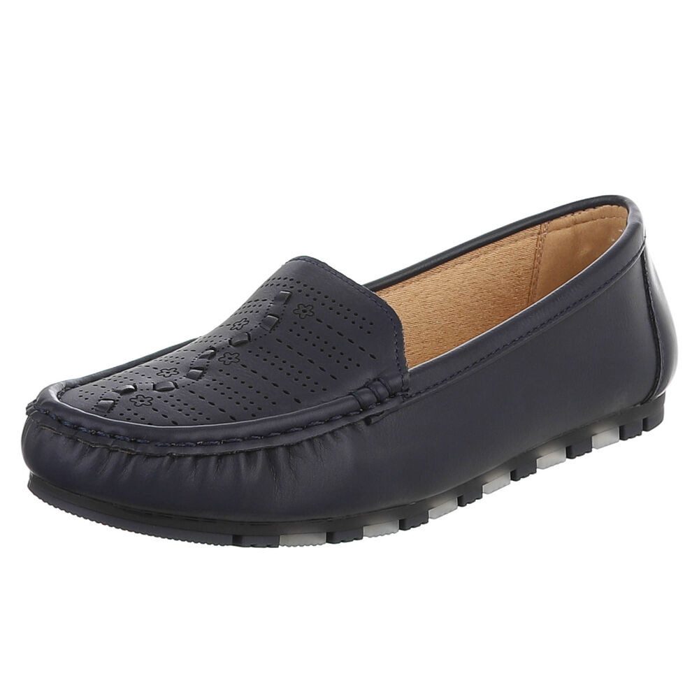 Ital-Design Damen Slipper mit erhöhtem Tragekomfort und Luftdurchlässigkeit Slipper (91512549) Flach Mokassins in Dunkelblau