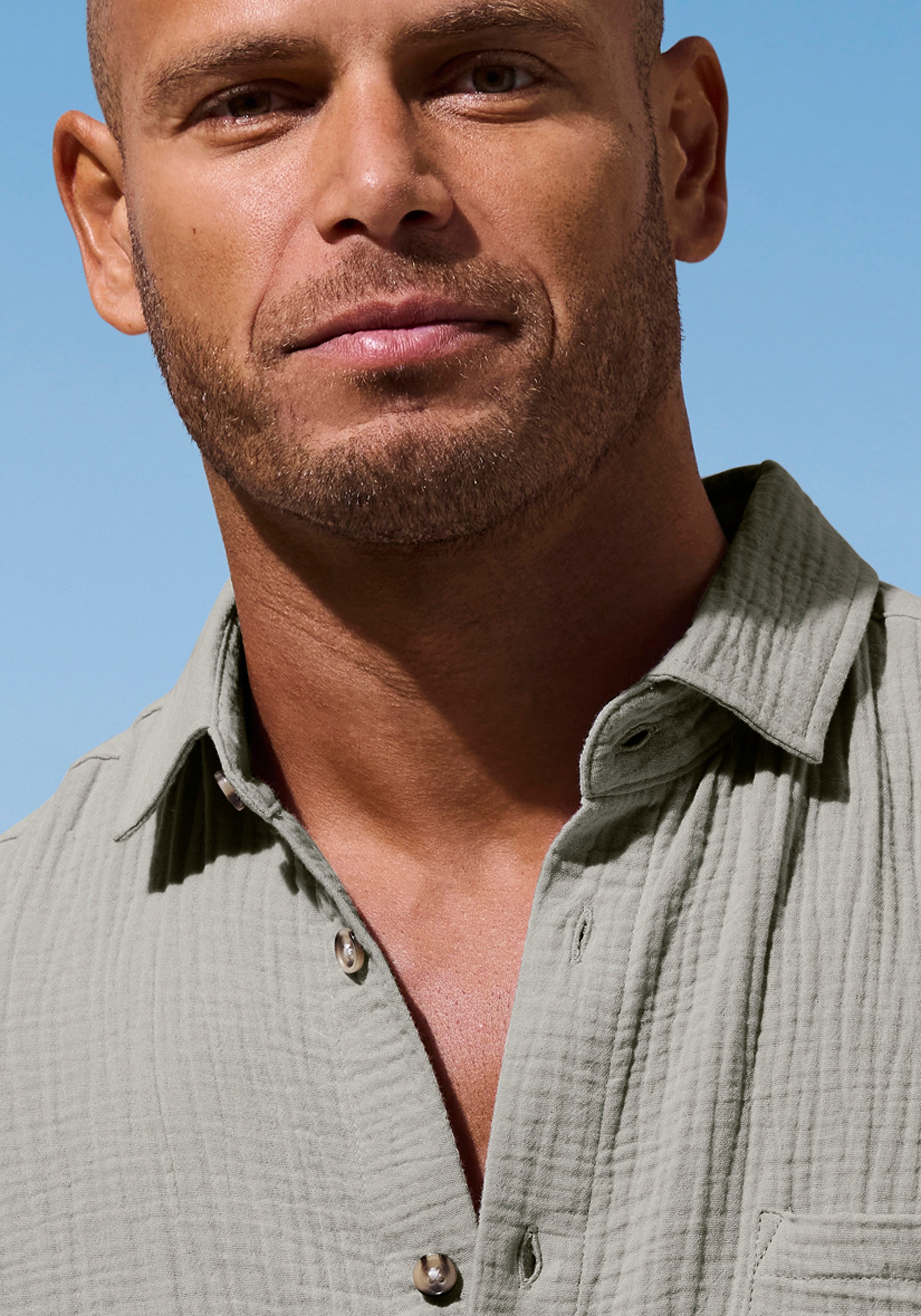 Beachtime Langarmhemd Regular fit Langarm, Freizeithemd aus Musselin-Ware