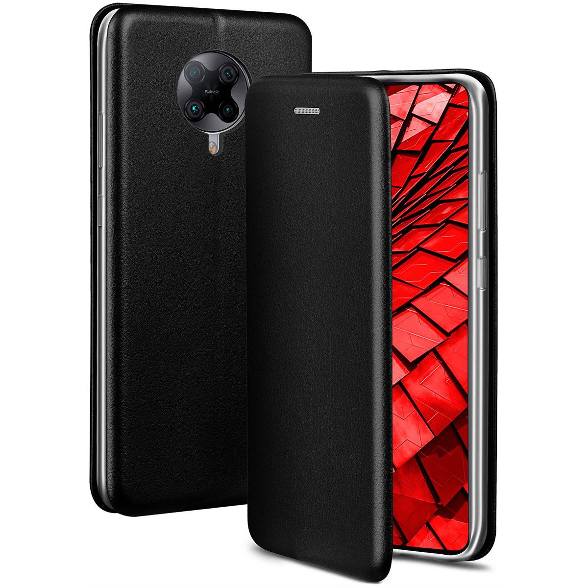 ONEFLOW Handyhülle für Poco F2 Pro Premium Hülle Business Cover Schwarz 6,67 Zoll, 360 Grad Schutzhülle Flip Case Etui Klapphülle Dünn Leder Handy Tasche