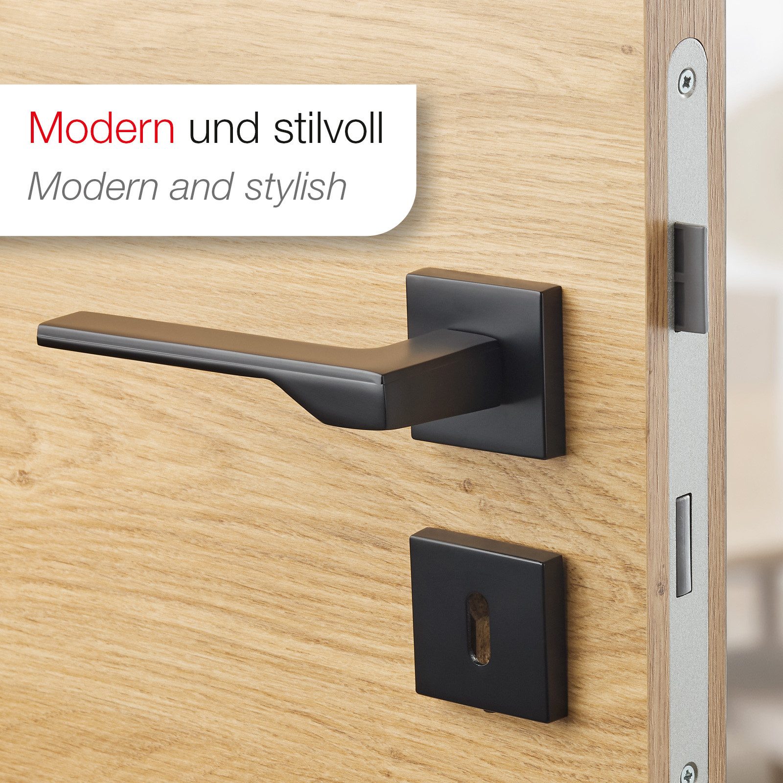 SO-TECH® Drückergarnitur Türdrücker HENRIK Aluguss schwarz inkl. Befestigungsmaterial, Spar-Set, 1-tlg., mit Papier-Bohrschablone, mit BB-Rosetten - Buntbart fü – Bild 3 von 5