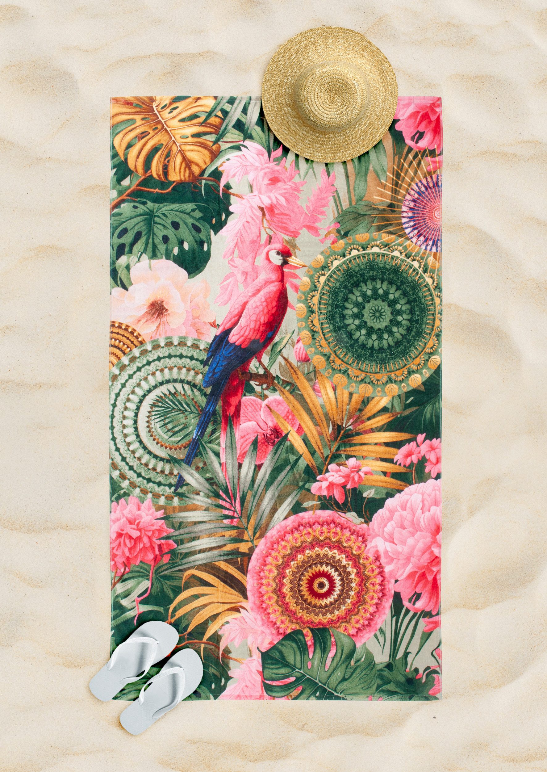 hip Strandtuch Strandtuch 100x180 cm Frottee Palay Mandalas und Blumen ist tropisch, Frottee (Spar Set, 1-St), 1 x Strandtuch HIP 100x180 cm grün