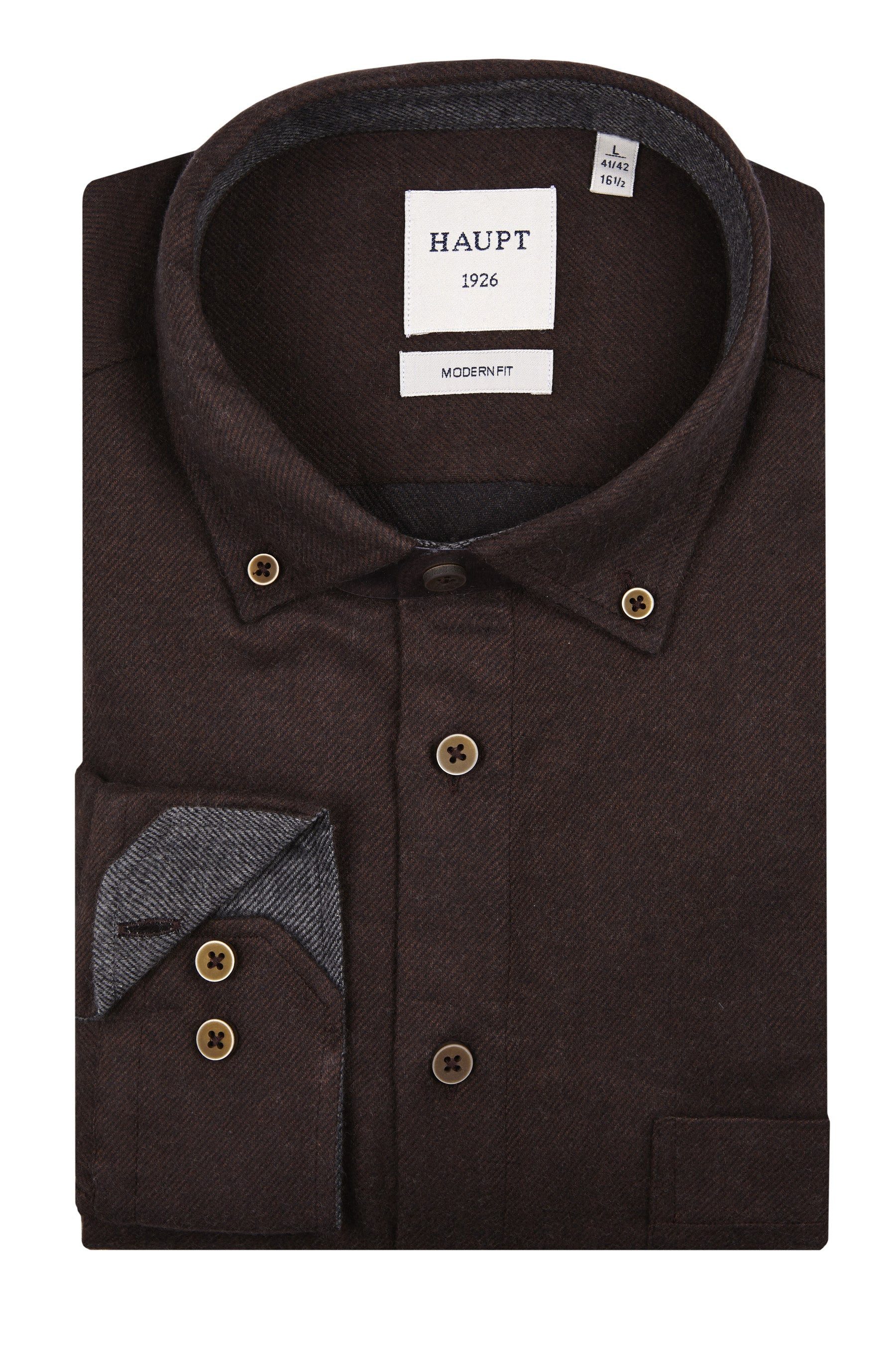 Haupt Langarmhemd Haupt Flanell Modern Fit Langarm Herrenhemd Uni in Dark B günstig online kaufen