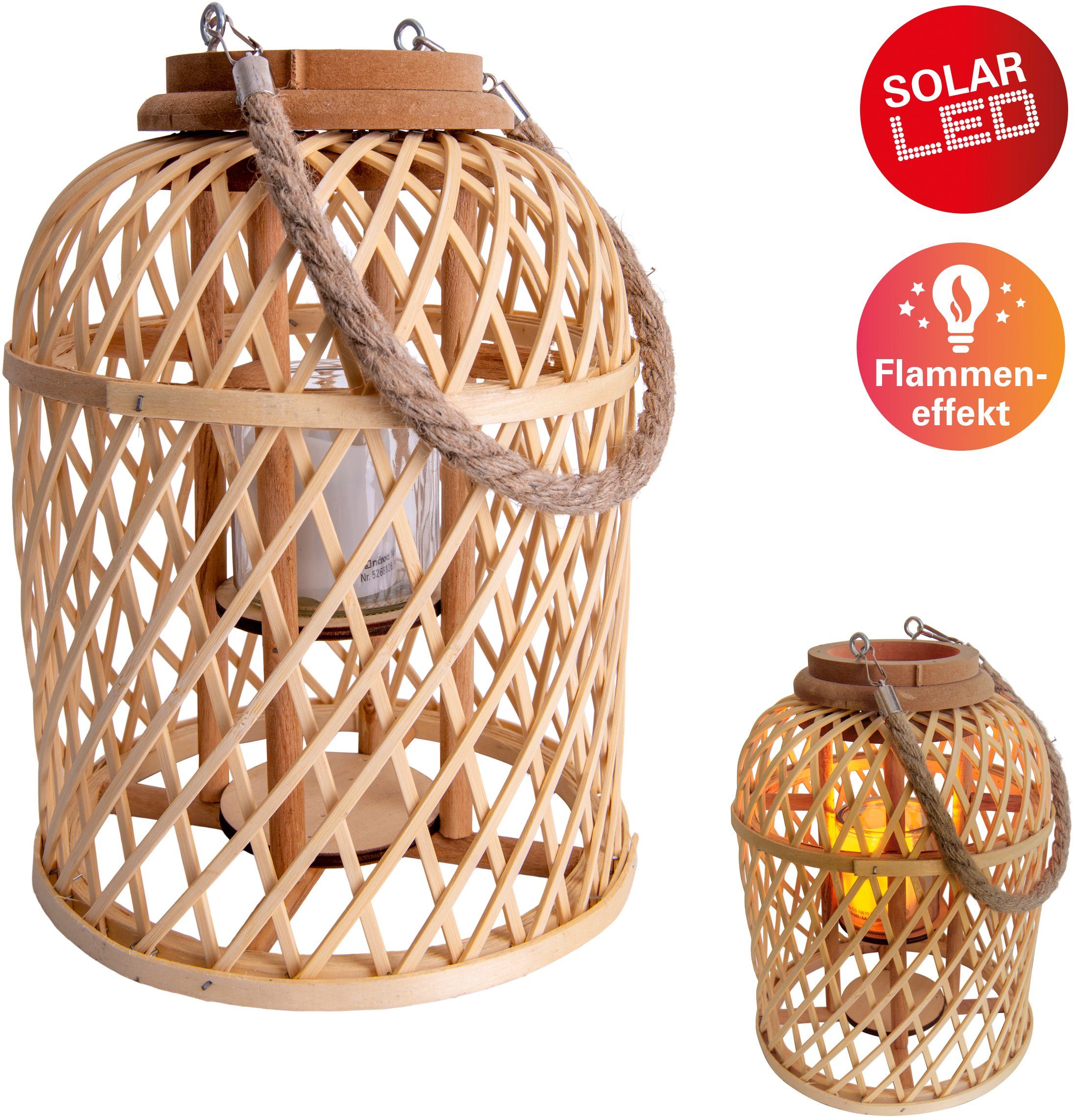 Ein-/Ausschalter, Solarleuchte Outdoor Solarkerze,natur,h:29cm Leuchte>>Basket<<,Korb LED fest integriert, LED näve mit Basket, Warmweiß,