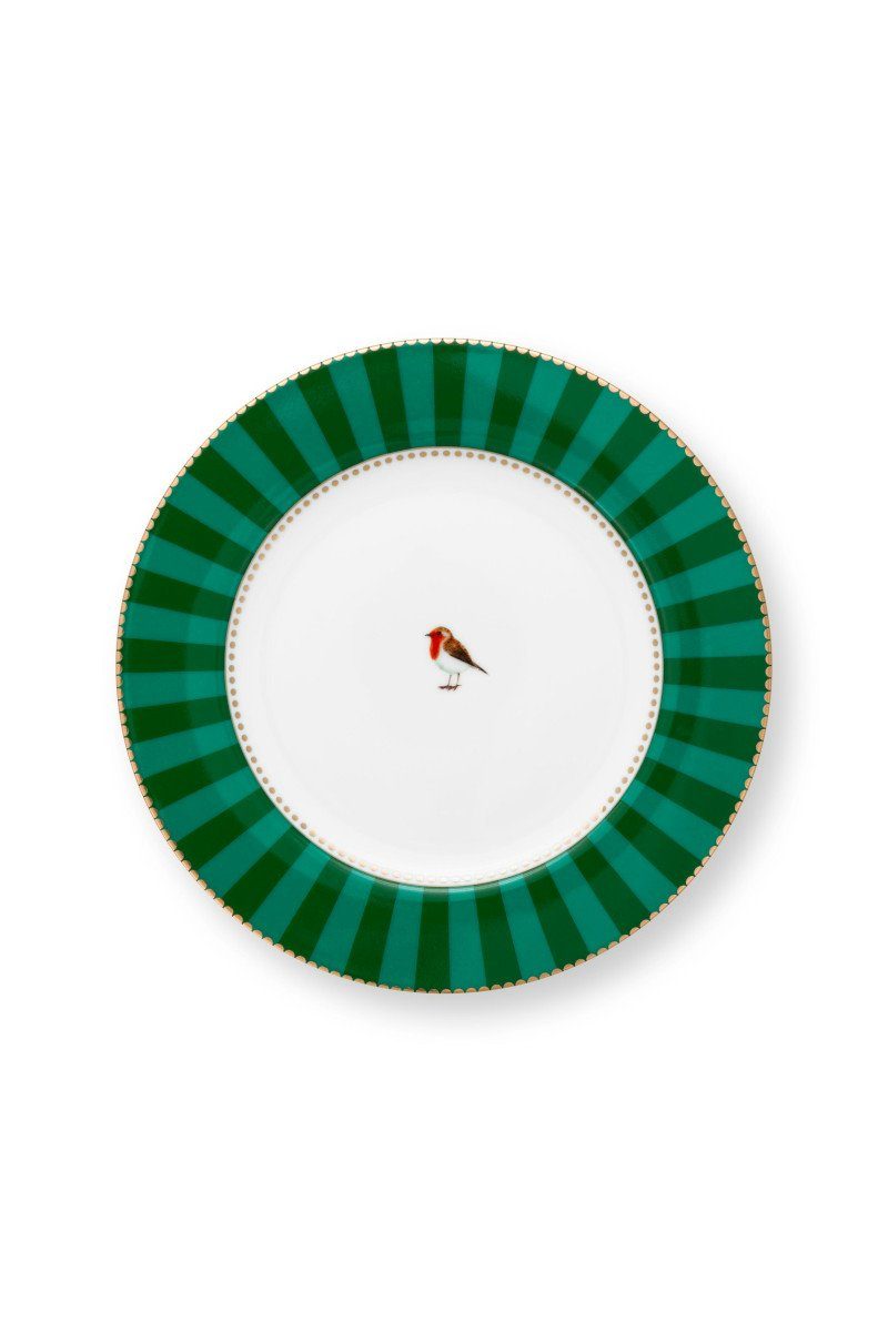 PiP Studio Brotteller Love Birds Brotteller Stripes grün 17cm, Plate Love Birds Stripes Emerald-Green 17cm