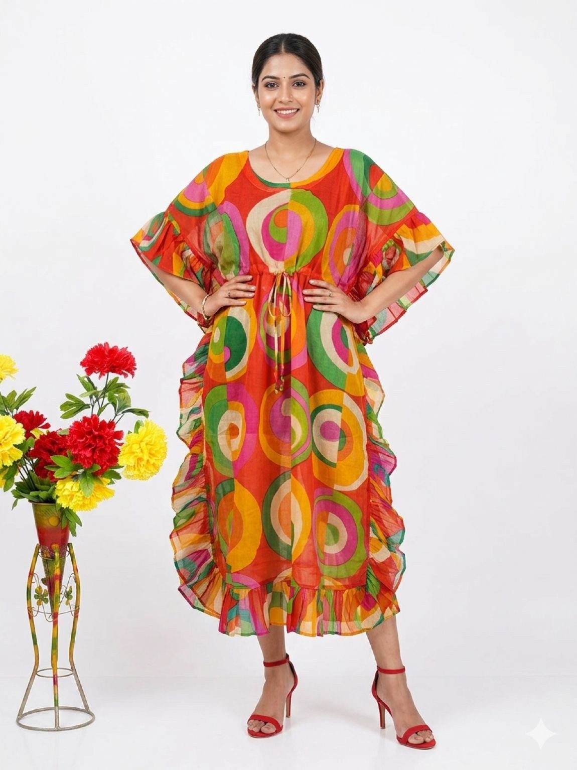 PfauGermany Kaftan Frill Spiral Print Muslin Cotton Kaftan