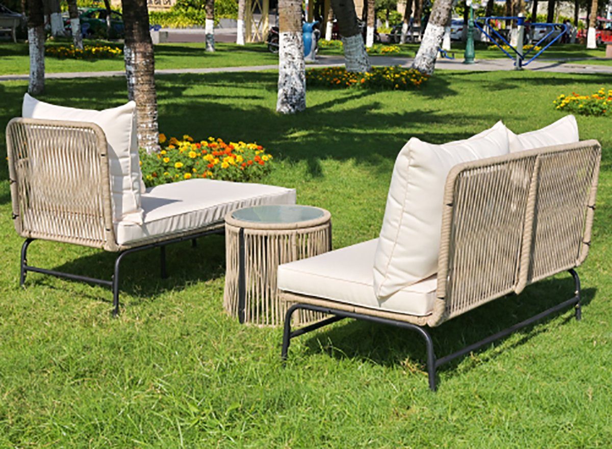 gewebtem den Seil Weißes Tischsitz aus DOTMALL für Außenbereich Gartenmöbel-Freizeit-Set