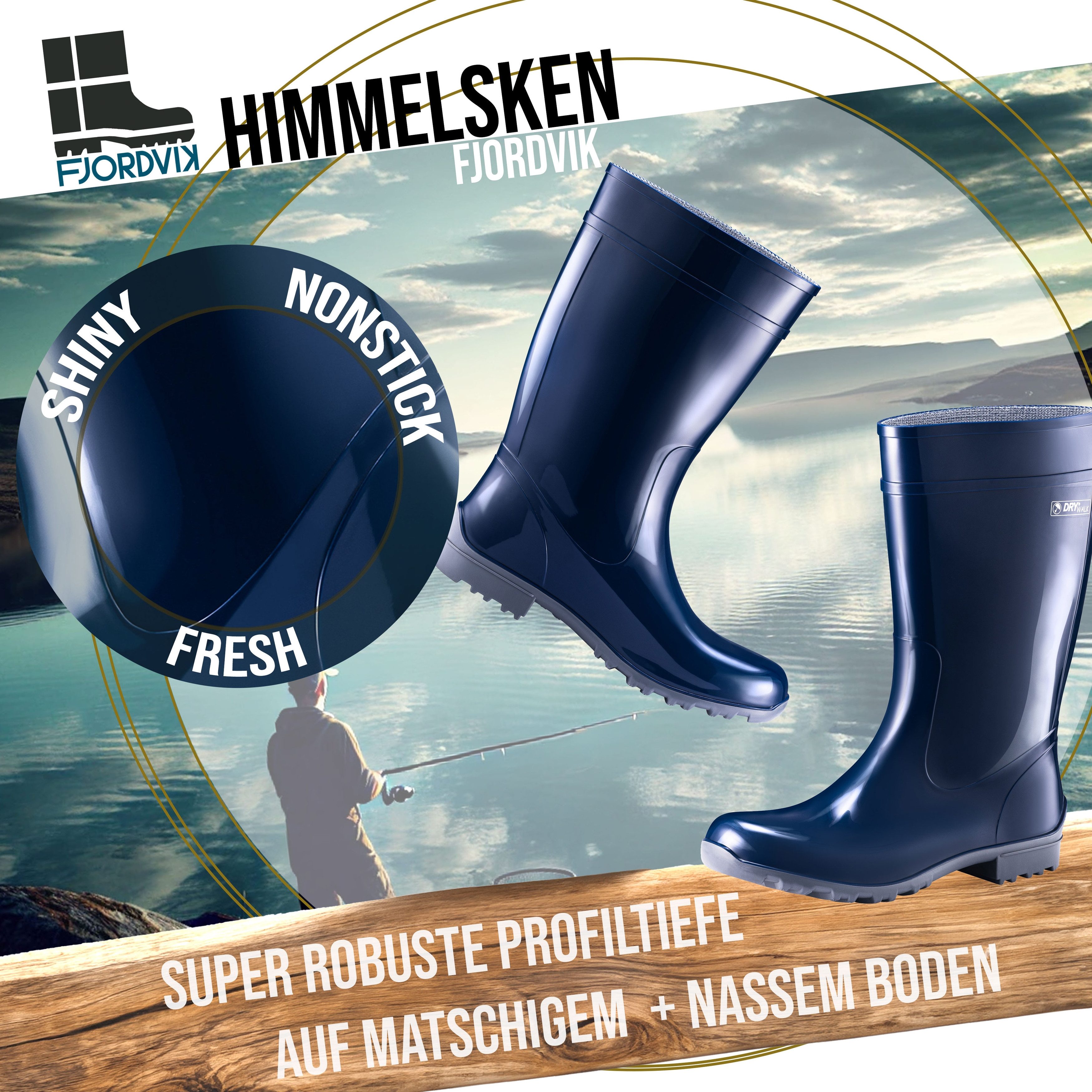 Fjordvik Himmelsken Regenboots Hochglanz-Optik 38 Blau Gummistiefel Perfekt für die Stadt Spaziergänge Gassigehen