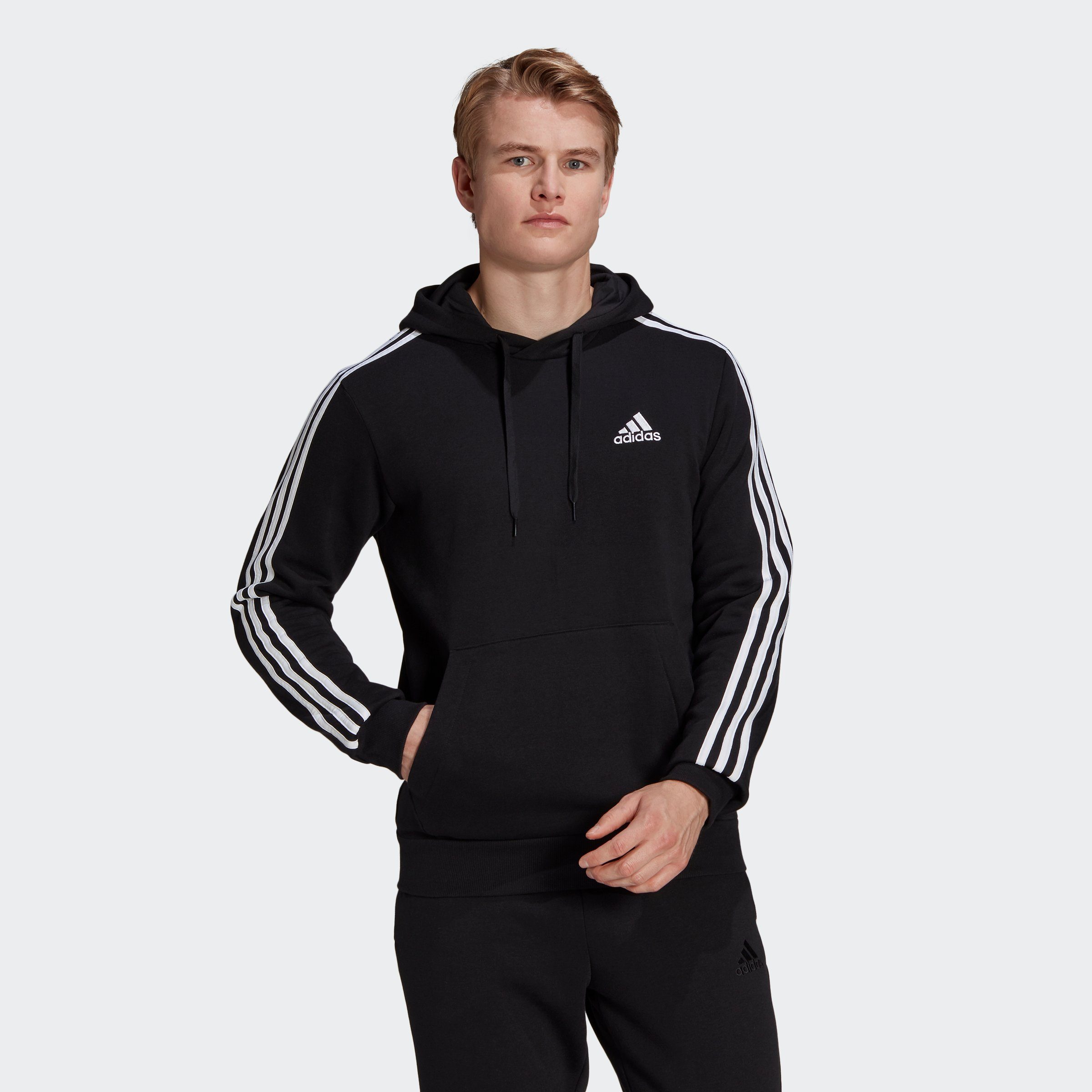 FLEECE Sweatshirt Black Sportswear ESSENTIALS / White adidas HOODIE 3STREIFEN