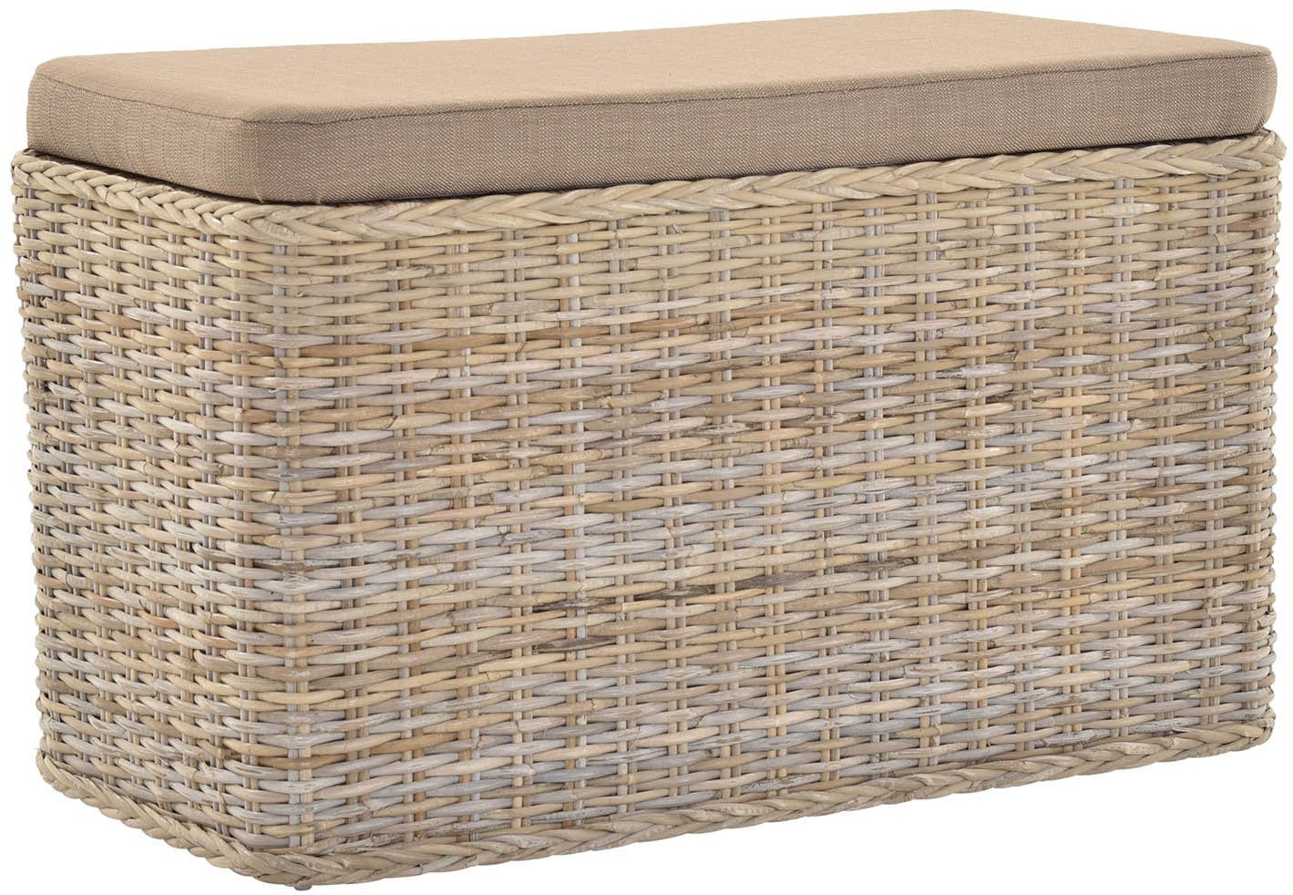 Krines Home Wäschetruhe Rechteckige Truhe Sitztruhe gepolstert mit Deckel Natur-Rattan (Wäschebox mit Inlett), Sitzbank mit Stauraum