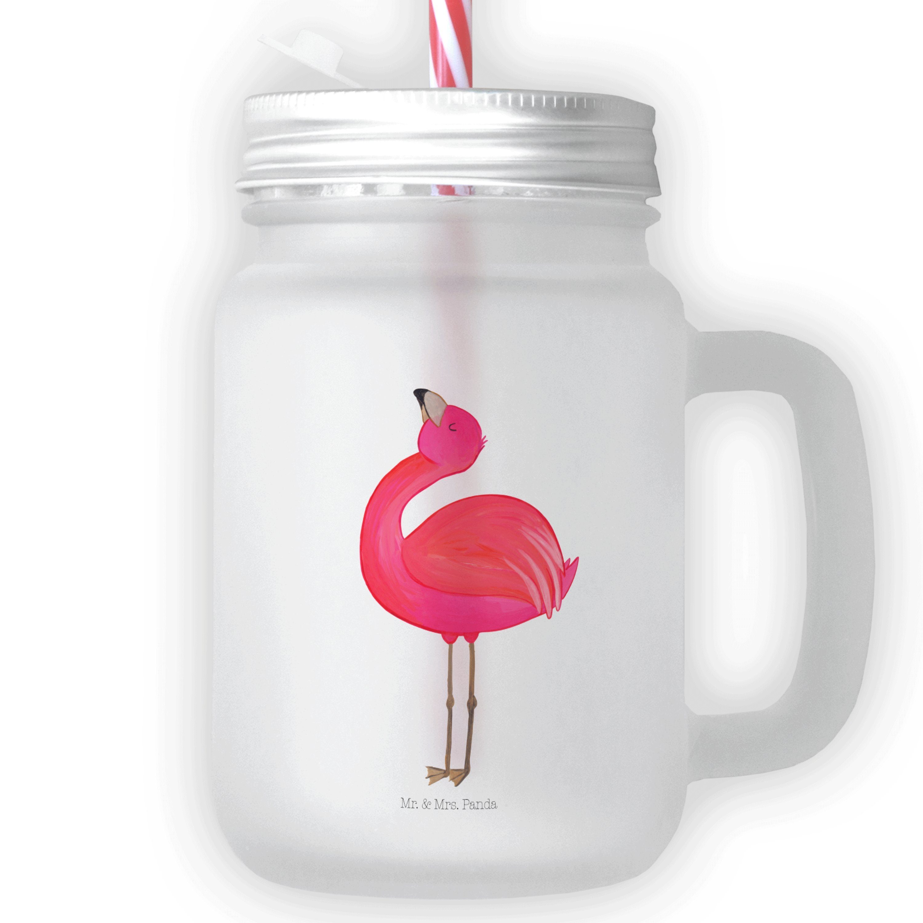 Mr. & Mrs. Panda Glas Flamingo stolz - Transparent - Geschenk, Freude, Mason Jar, Freundin, Premium Glas