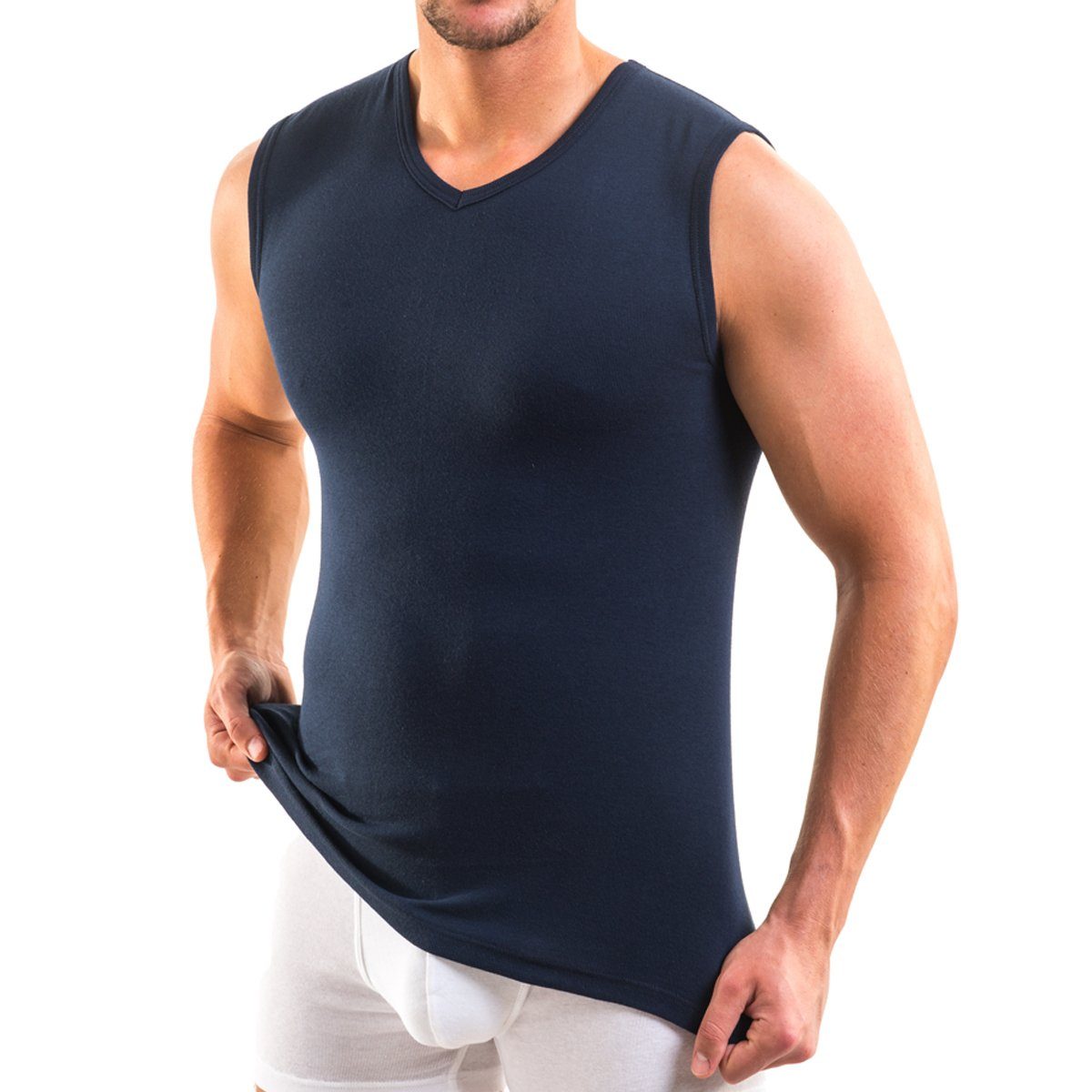 HERMKO Achseltop 3050 3er Pack Herren Muskelshirt V-Ausschnitt aus 100% Bio günstig online kaufen