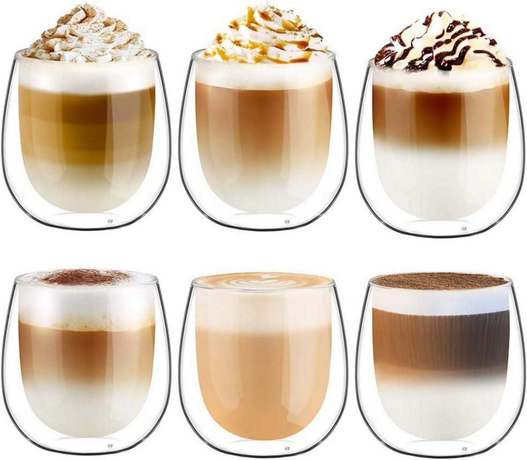 Latte-Macchiato-Glas Doppelwandige Latte Macchiato Gläser Set Borosilikatglas 6er Set 250ml