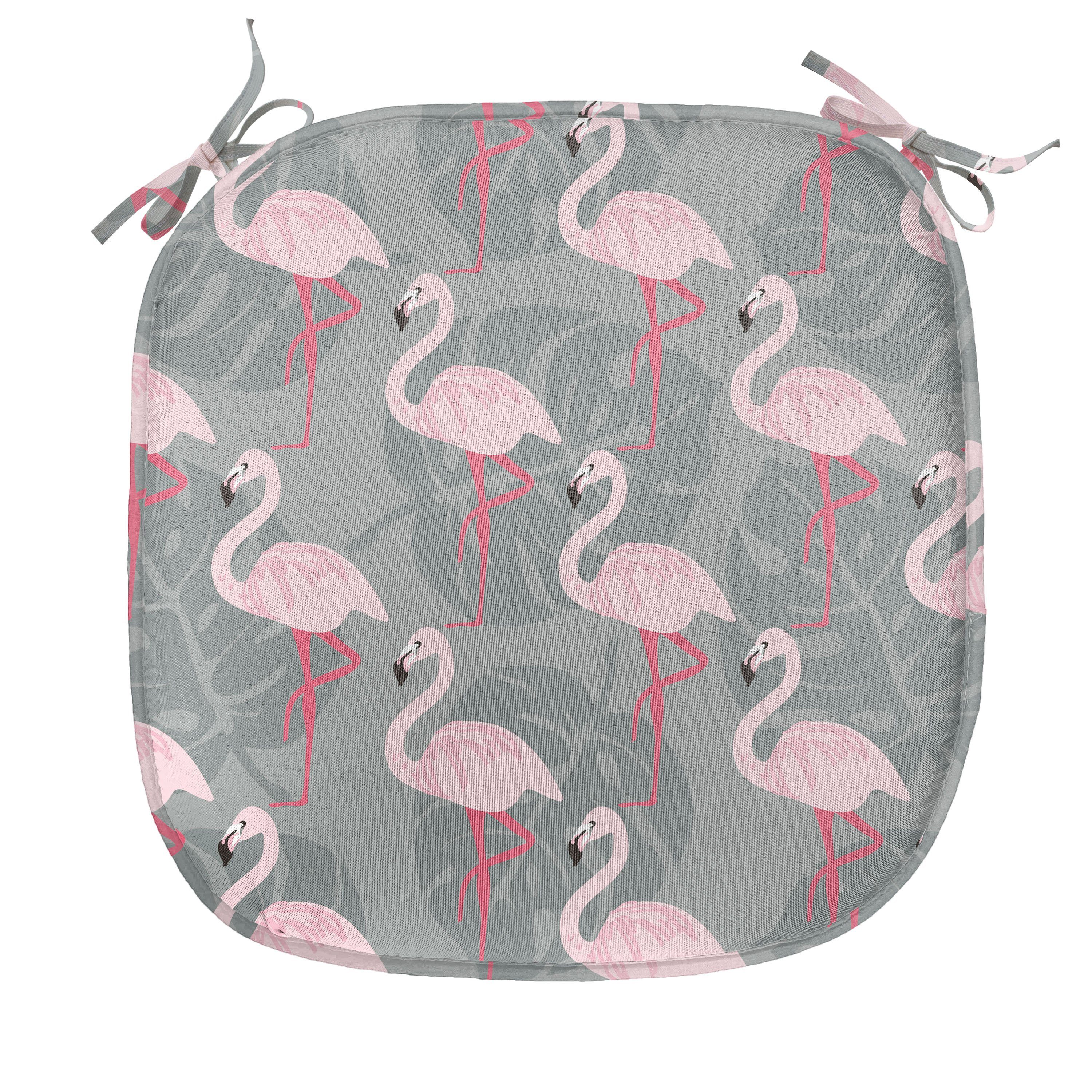 Stuhlkissen Kissen Flamingo Riemen Küchensitze, für mit Dekoratives Abakuhaus Wildlife Baum-Blätter wasserfestes