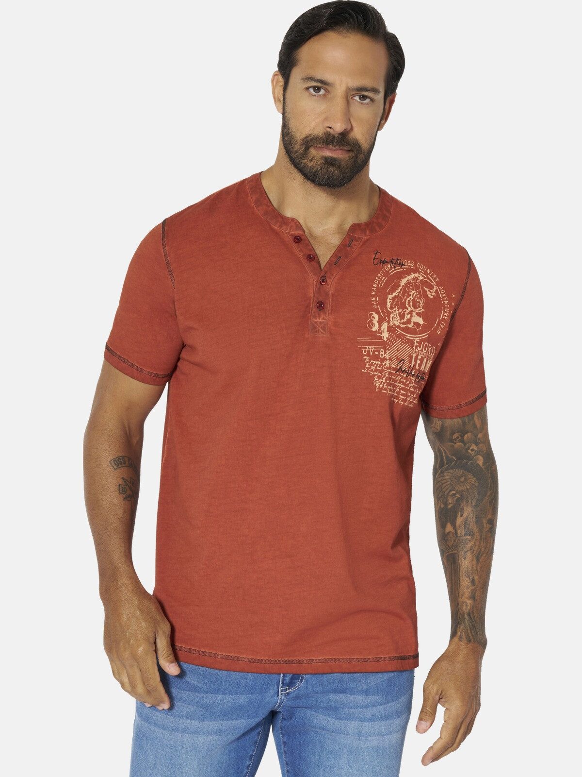 Jan Vanderstorm T-Shirt GODBERT mit Serafino-Ausschnitt günstig online kaufen