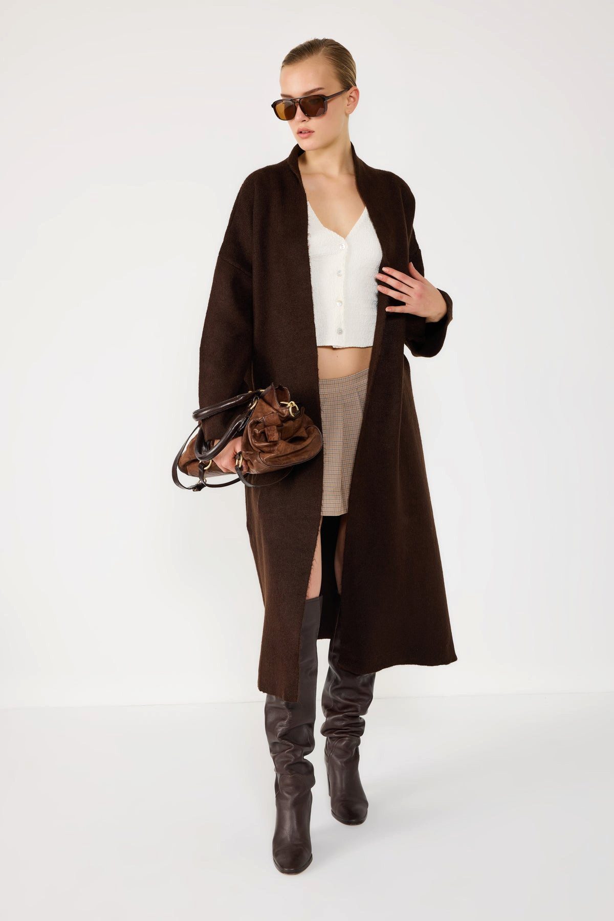 No Matter What Windbreaker Braune Schicke Lange Strickjacke günstig online kaufen