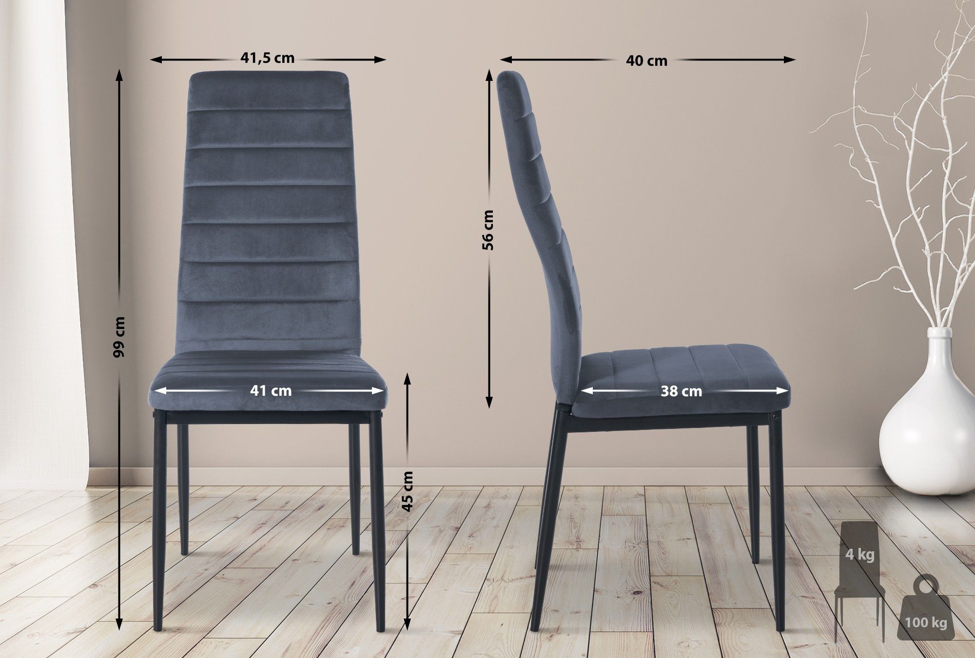 furnicato Esszimmerstuhl Esszimmerstühle Mayfair 4er Set 99x41,5x40 cm hellgrau (1 St)