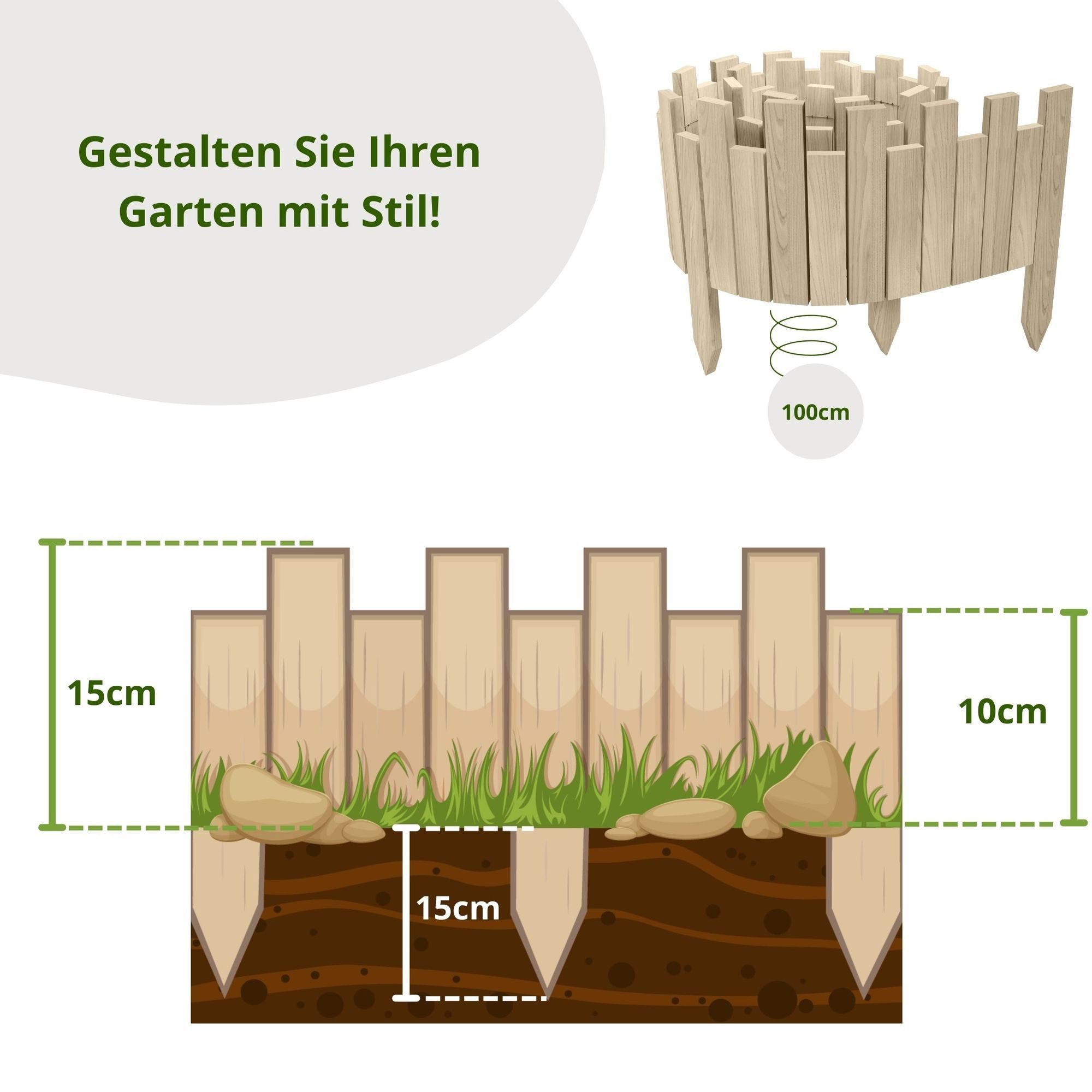Floranica Beetbegrenzung Beeteinfassung Rasenkante Rollzaun Holzzaun günstig online kaufen