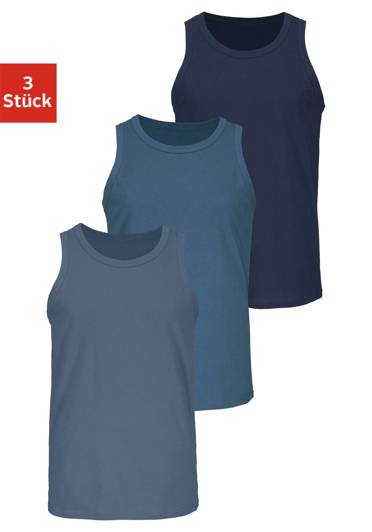 H.I.S Tanktop (Packung, 3-tlg) aus Baumwolle dunkelblau, mittelblau, blau | Ärmellose Unterhemden