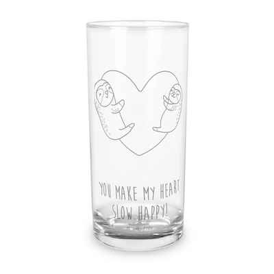 Mr. & Mrs. Panda Glas 400 ml Faultiere Herz - Transparent - Geschenk, Wasserglas mit Gravur, Premium Glas, Magische Gravur