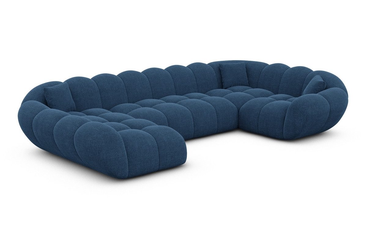 Sofa Dreams Wohnlandschaft Maleron U Form Design Stoffsofa, 6-Sitzer, Polsterecke, Ottomane links, Strukturstoff Blau