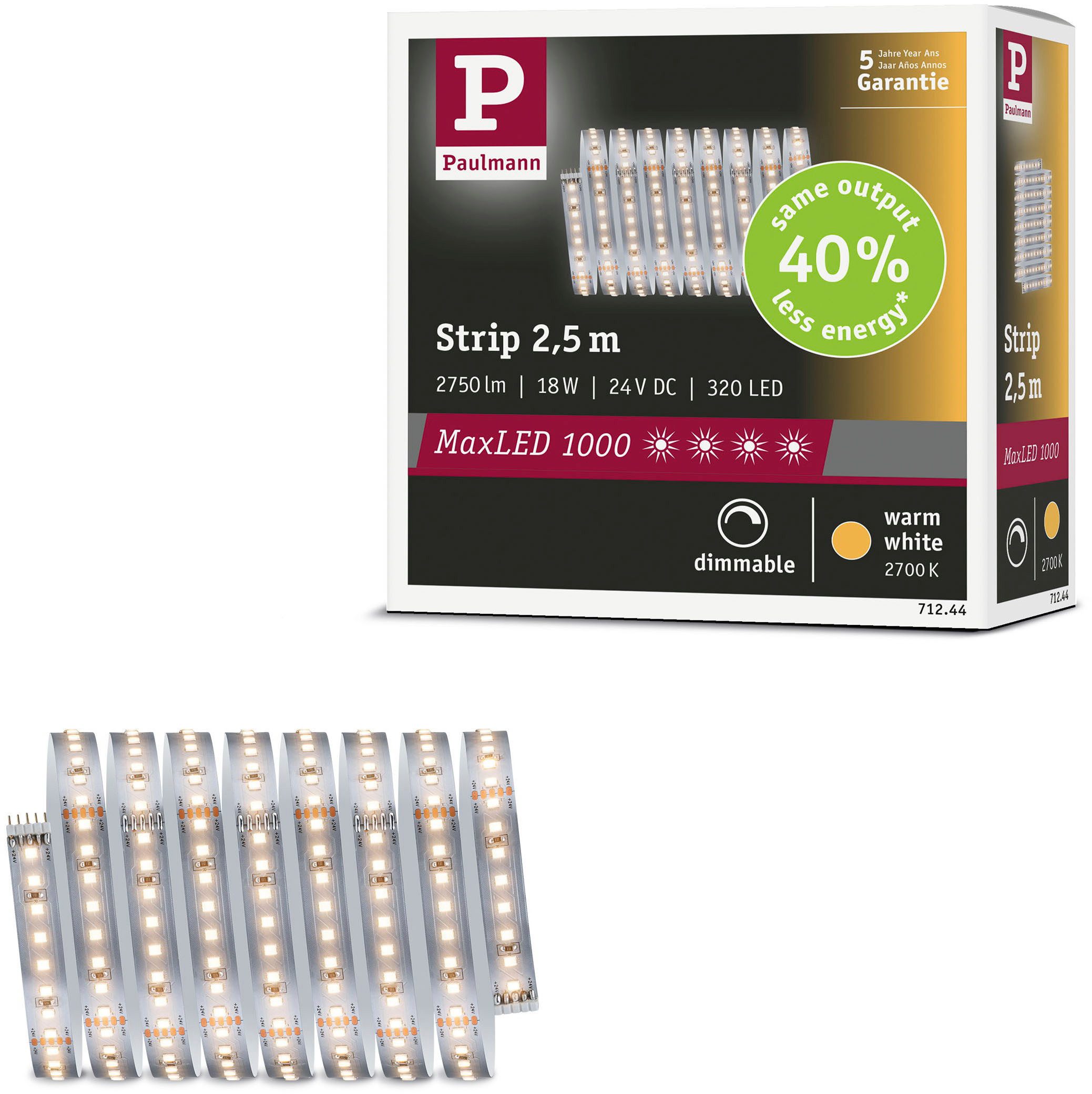 LED-Streifen MaxLED 1000 LED Strip Warmweiß Einzelstripe