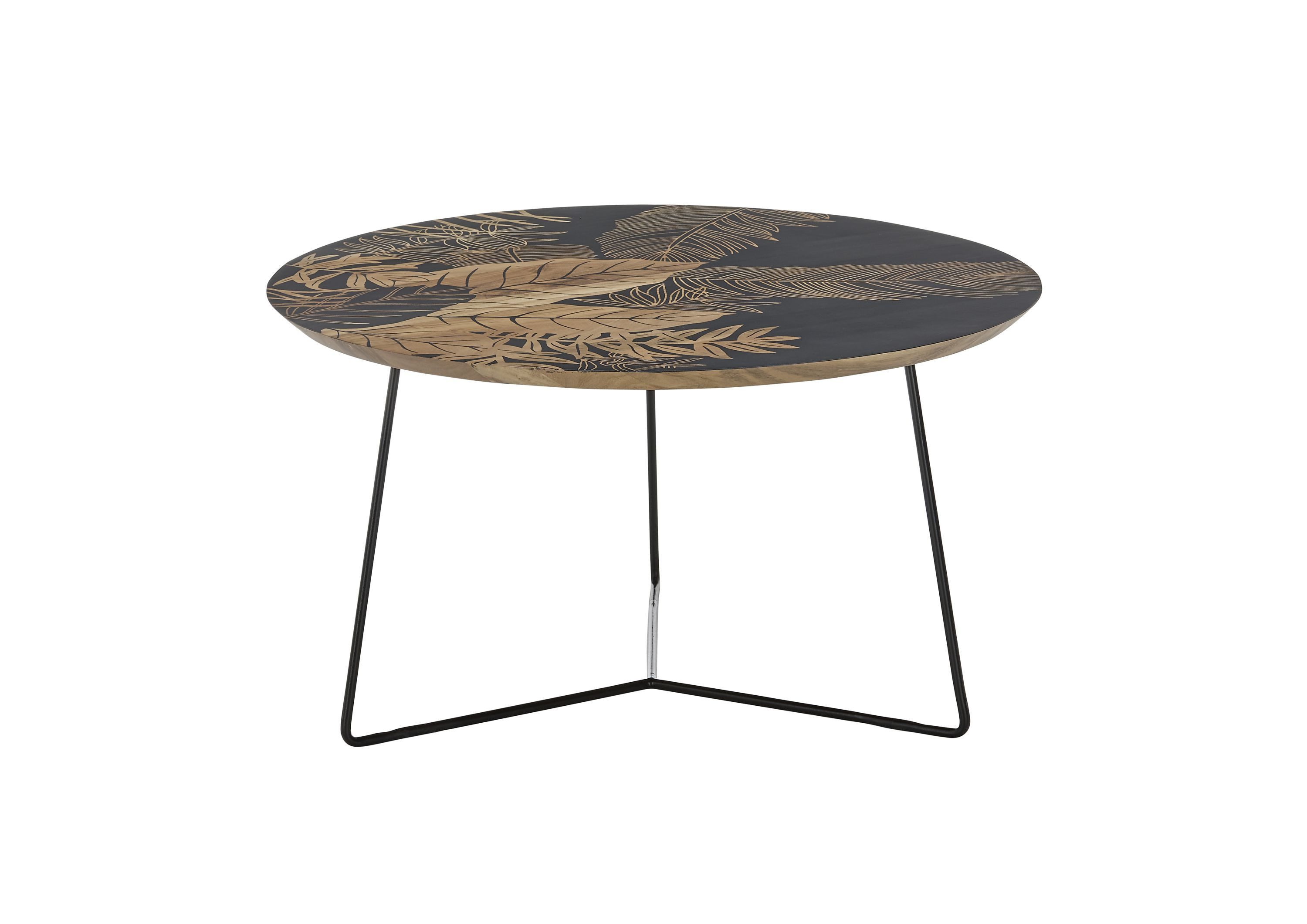 Robas Lund Couchtisch, rund aus Mangoholz m. schwarzem Druck 85 x 45 x 85 cm
