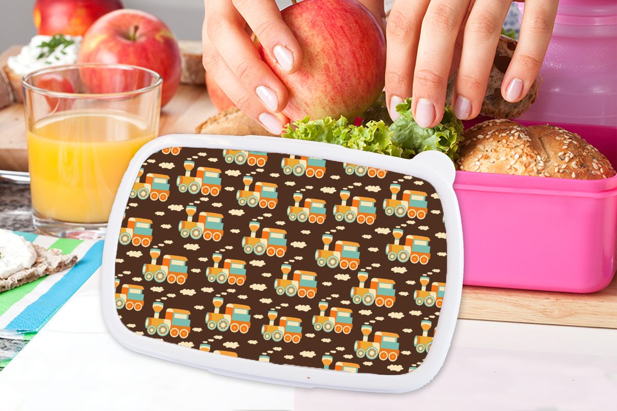 Brotbox (2-tlg), Kinder, - Kind - Erwachsene, Brotdose Lunchbox Vintage für Muster Snackbox, Kinder - rosa Kunststoff Zug - MuchoWow Kinder, Mädchen, - Kunststoff,