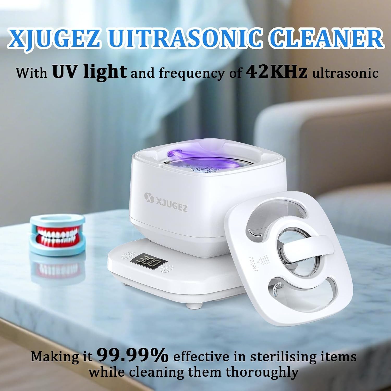 XJUGEZ Ultraschallreiniger Ultraschallreiniger 42000Hz 180ml UV Timer Schmuck Zahnschiene, 42000Hz 180ml UV Licht Timer kompakt Ultraschallreiniger