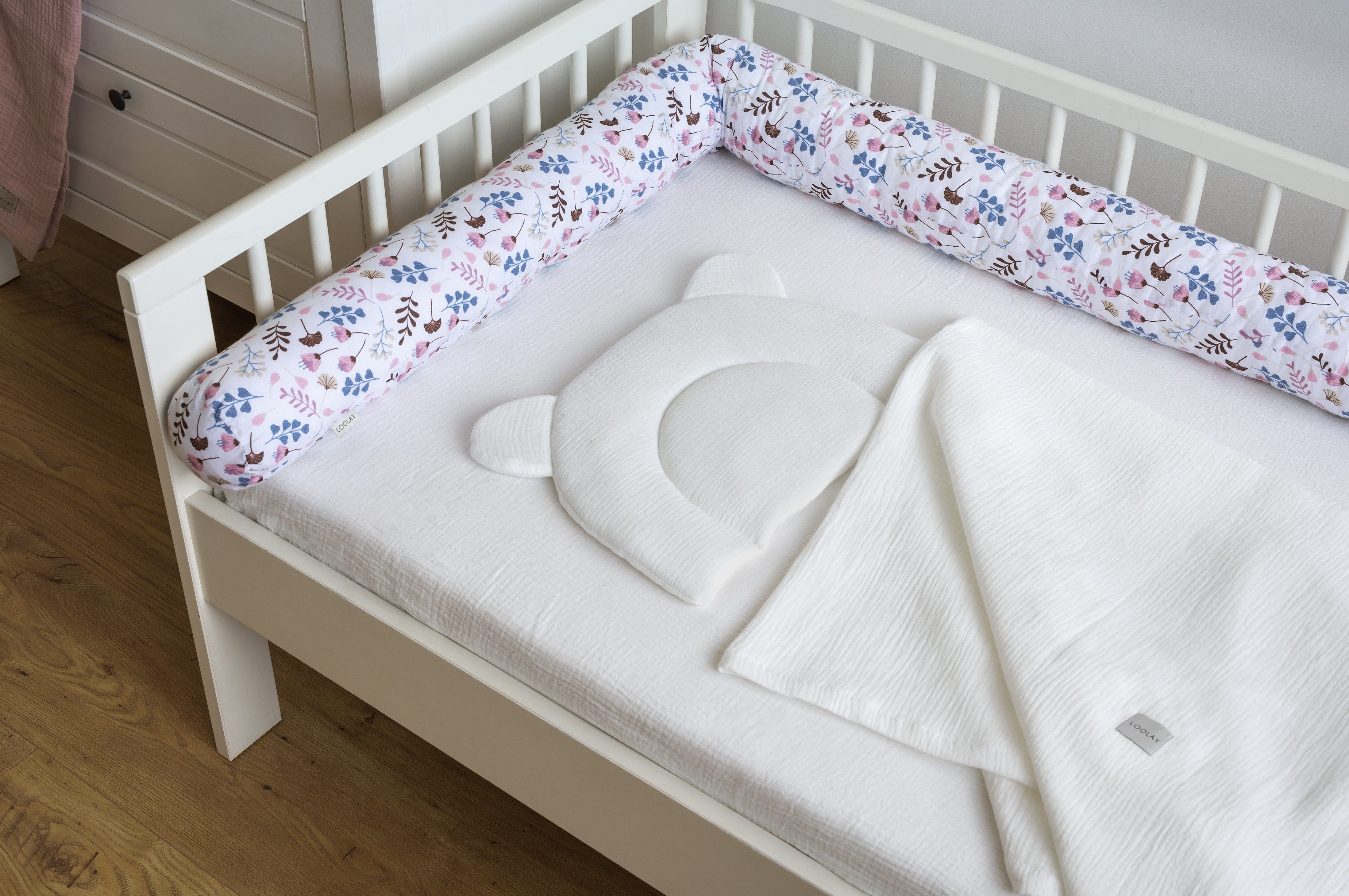 Loolay Nestchenschlange ROSA Blumen BIO-Baumwolle Multifunktion PREMIUM Bet günstig online kaufen