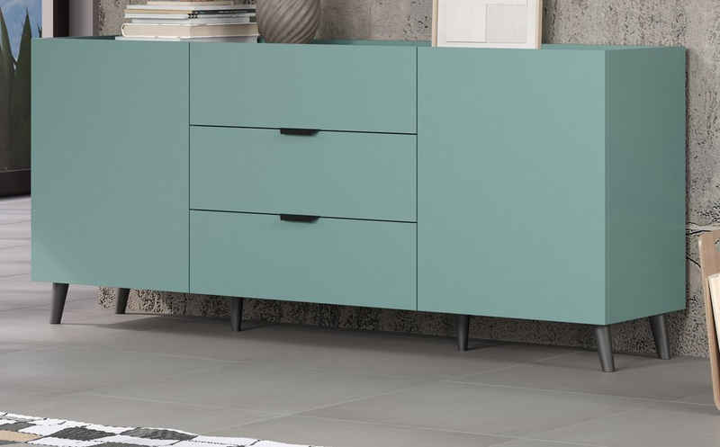 trendteam Sideboard Melton (Kommode in "Dust Blue", BxH ca. 180 x 82 cm), trendiges Design-Möbel