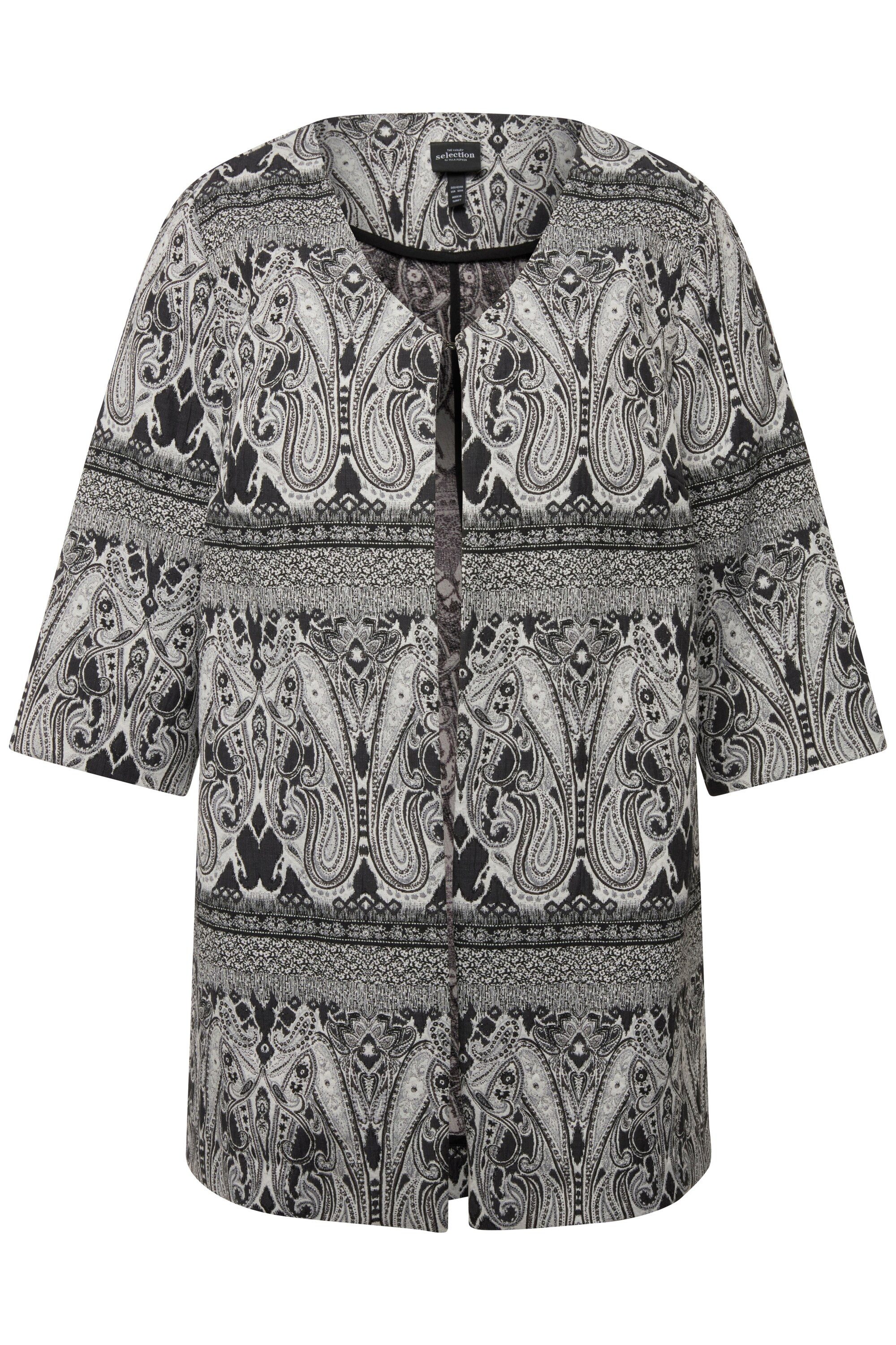 Ulla Popken Sommerjacke Jacke Paisley V-Ausschnitt Hakenverschluss 3/4-Arm