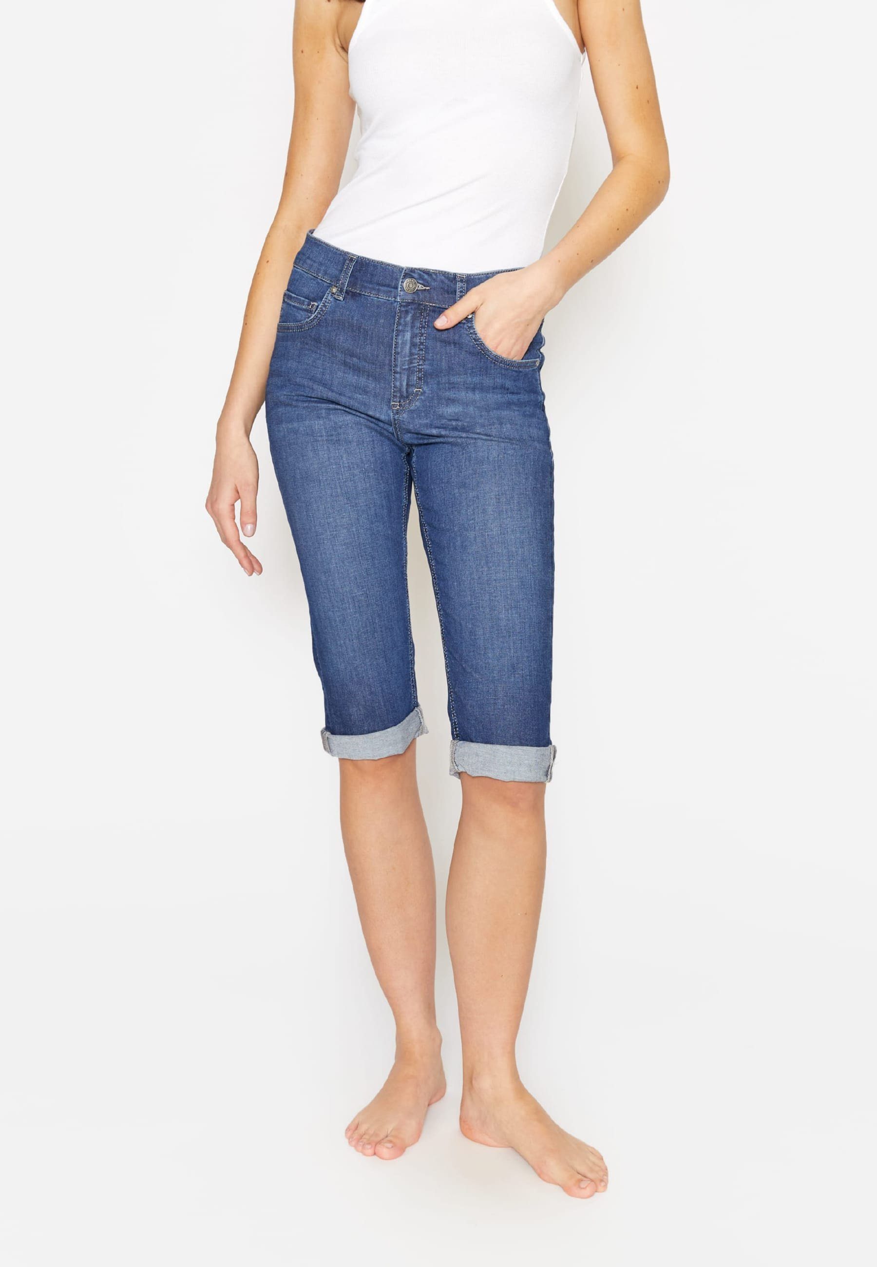 oz Stoffgewicht: TU mit Capri Jeans 5-Pocket-Jeans mit 7,5 ANGELS Used-Look Label-Applikationen,