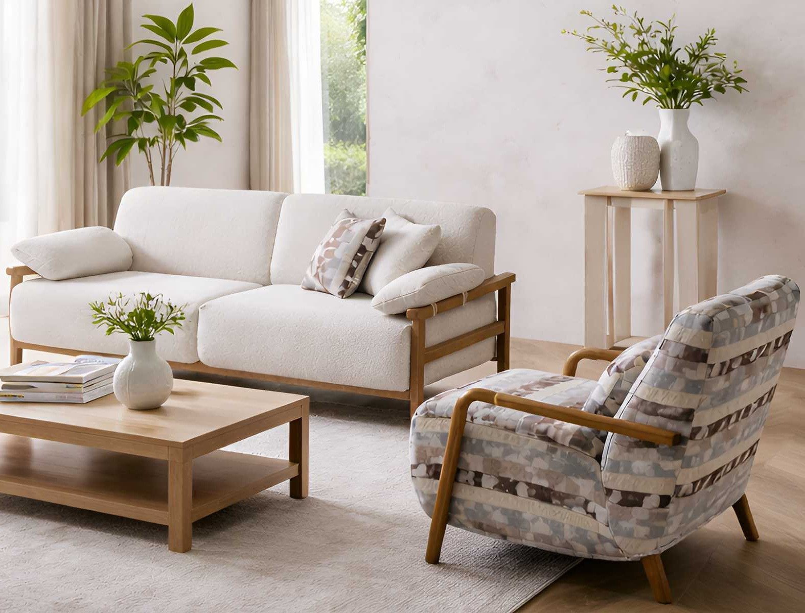 Xlmoebel Polstergarnitur Beiges 2-Sitzer-Sofa mit modernem Sessel für das Wohnzimmer, (Polstergarnitur, 2-tlg., 2-Sitzer Sofa mit Sessel), Made in Europa