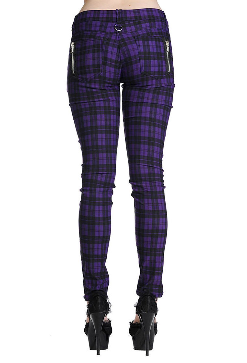 Banned Röhrenhose Forever Yours Lila Skinny Jeans Kariert Tartan günstig online kaufen